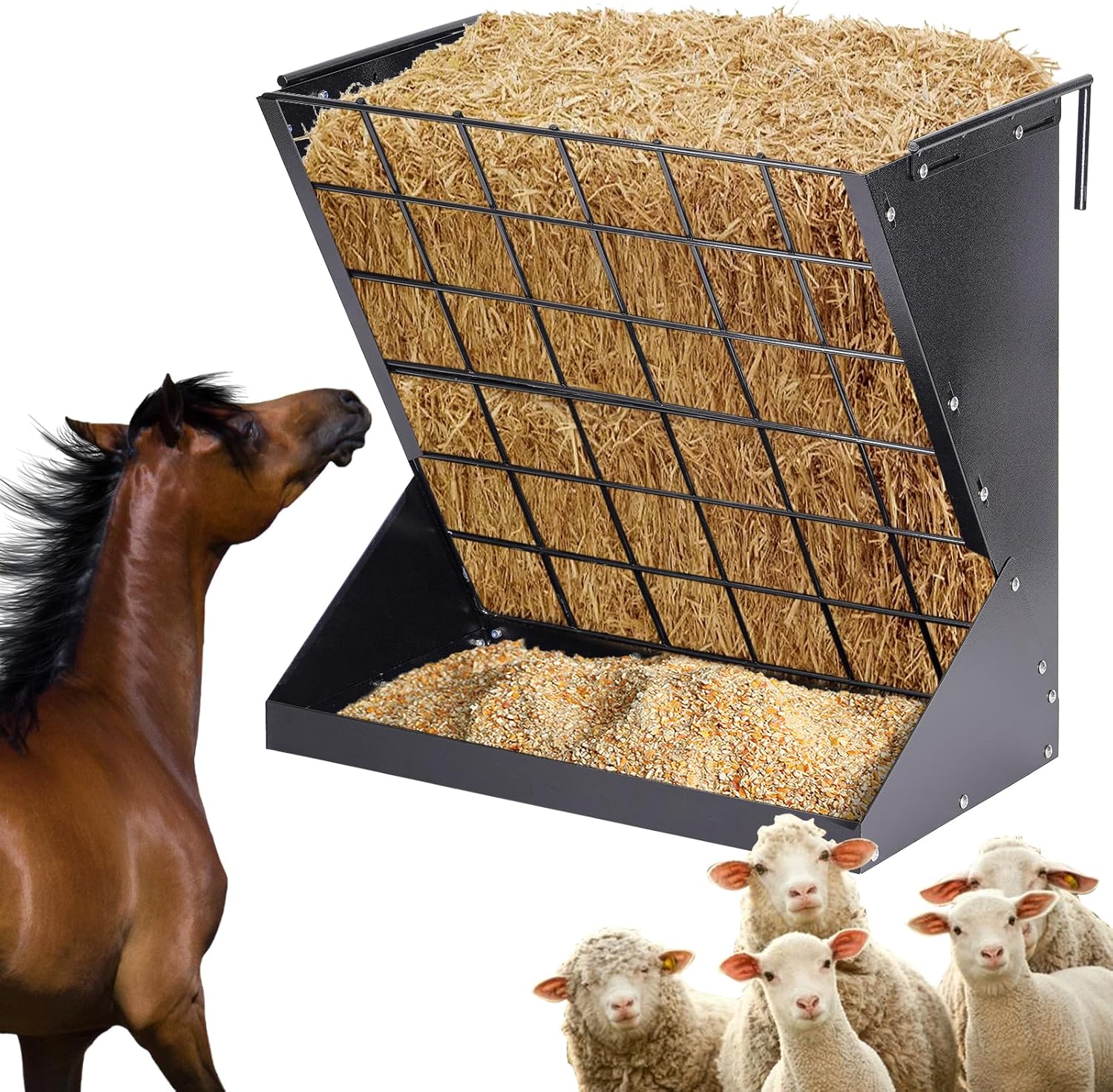 PAUQRWIE Hay Feeder for Goats 25 Gallon Horse Hay Rack Wall Mount 2 in 1 Hay and