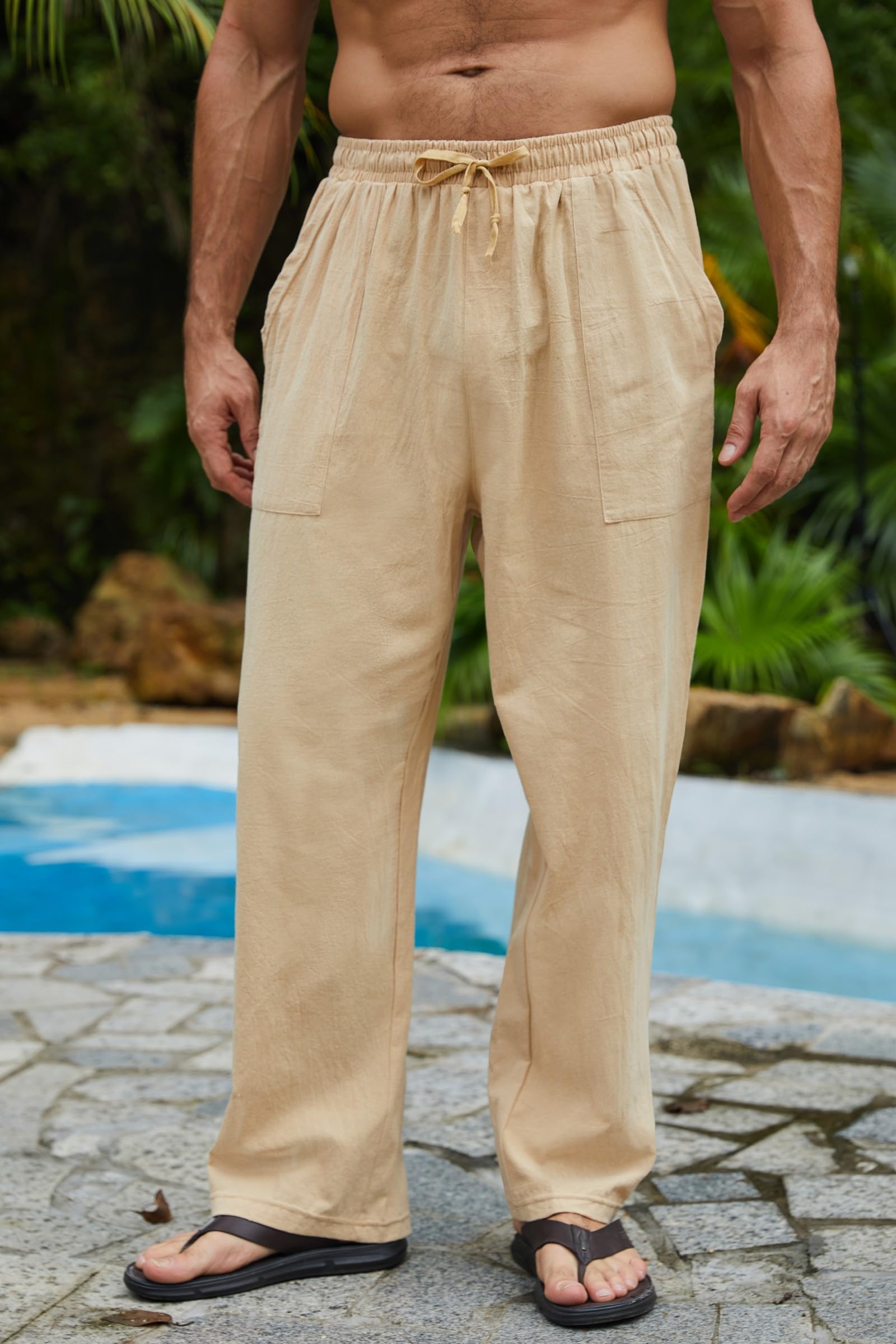 Cegerne Pantaloni di Lino da Uomo Pantaloni Estivi Lunghi Leggeri Medievale vestibilità Ampia Casual Pantaloni Casual Spiaggia