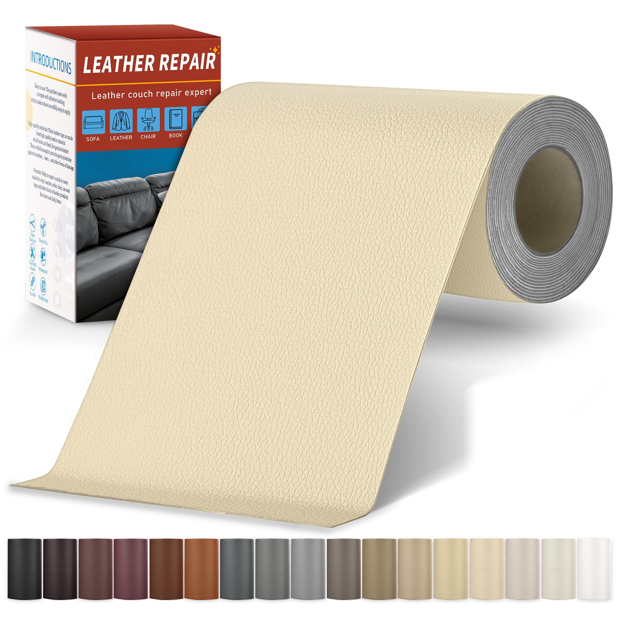 Sgooyir Leder Reparatur Set, Kunstleder Selbstklebend, Kunstleder Reparaturset Flicken Selbstklebend Patch für Autositze, Sofa, Jacken, couch, MöbelV