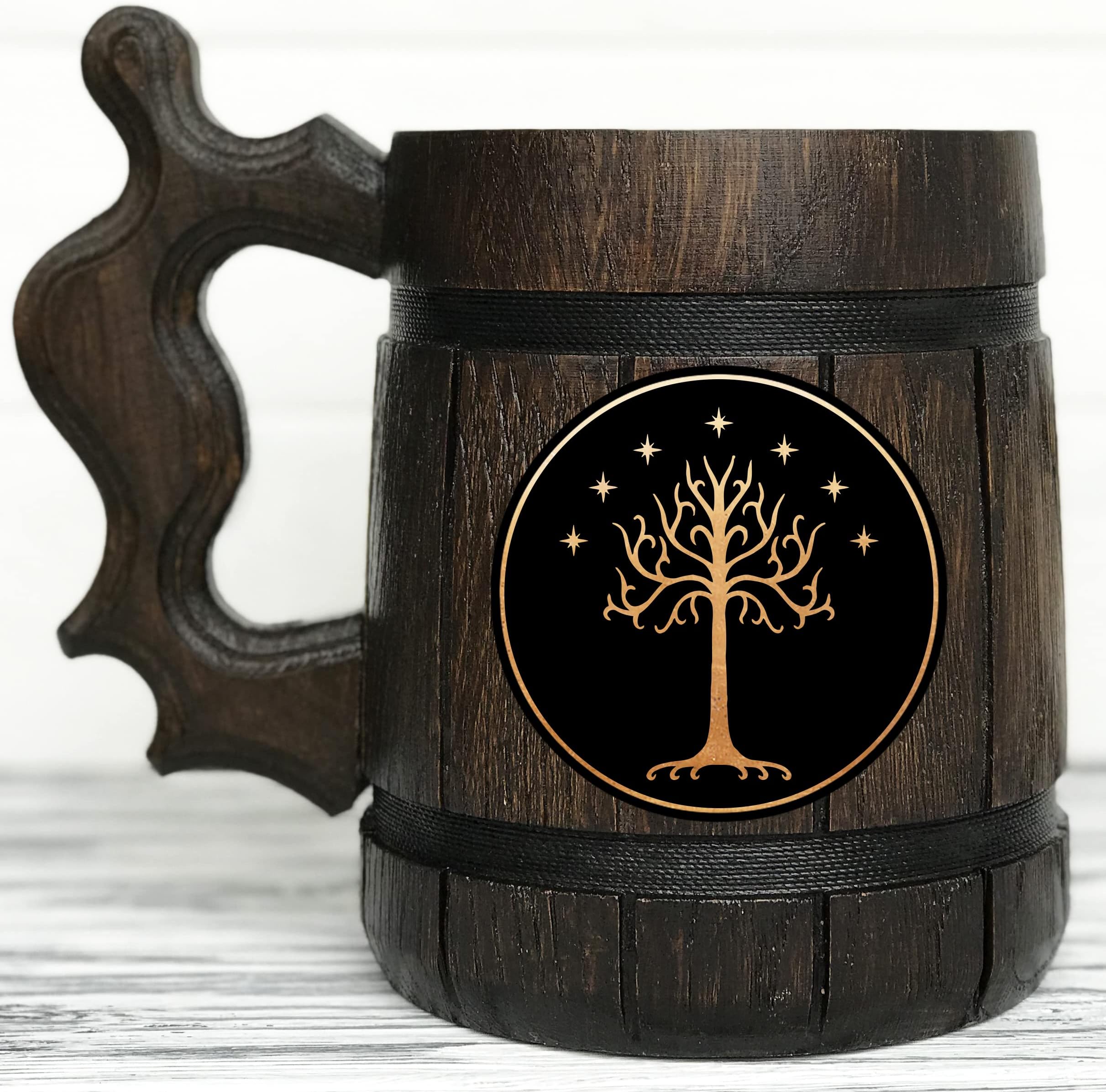Tree Of Gondor Mug. Personalized Gift. Hobbit Mug Lord Rings Wooden Beer Stein Wooden Beer Mug Beer Tankard Fathers Day Gifts Anniversary Gift for Husband. Birthday Gifts For Him 17oz /K77