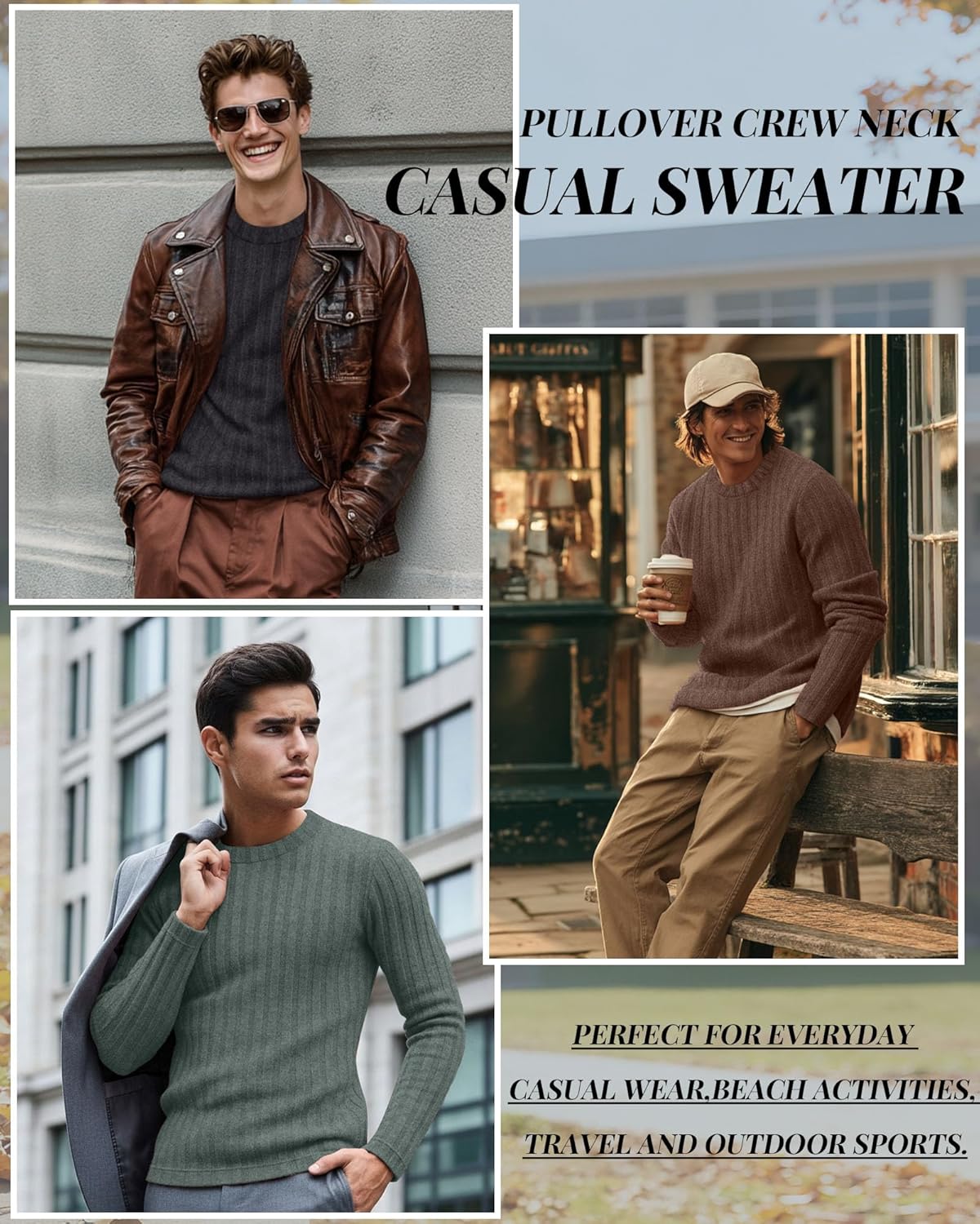 3 Pack Men's Long Sleeve Shirts Ribbed Knit Sweater Crewneck Casual Pullover Top Stretchy Undershirt Tee S-3xl - Image 4