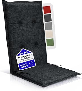 Relexo Premium - Hochlehner Auflage Gartenstuhl Stuhlauflage mit Polster, Outdoor Sitzkissen & Stuhlkissen für Gartenmöbel Auflage wetterfest, Sitzkissen bequem (Anthrazit, 4er Set)