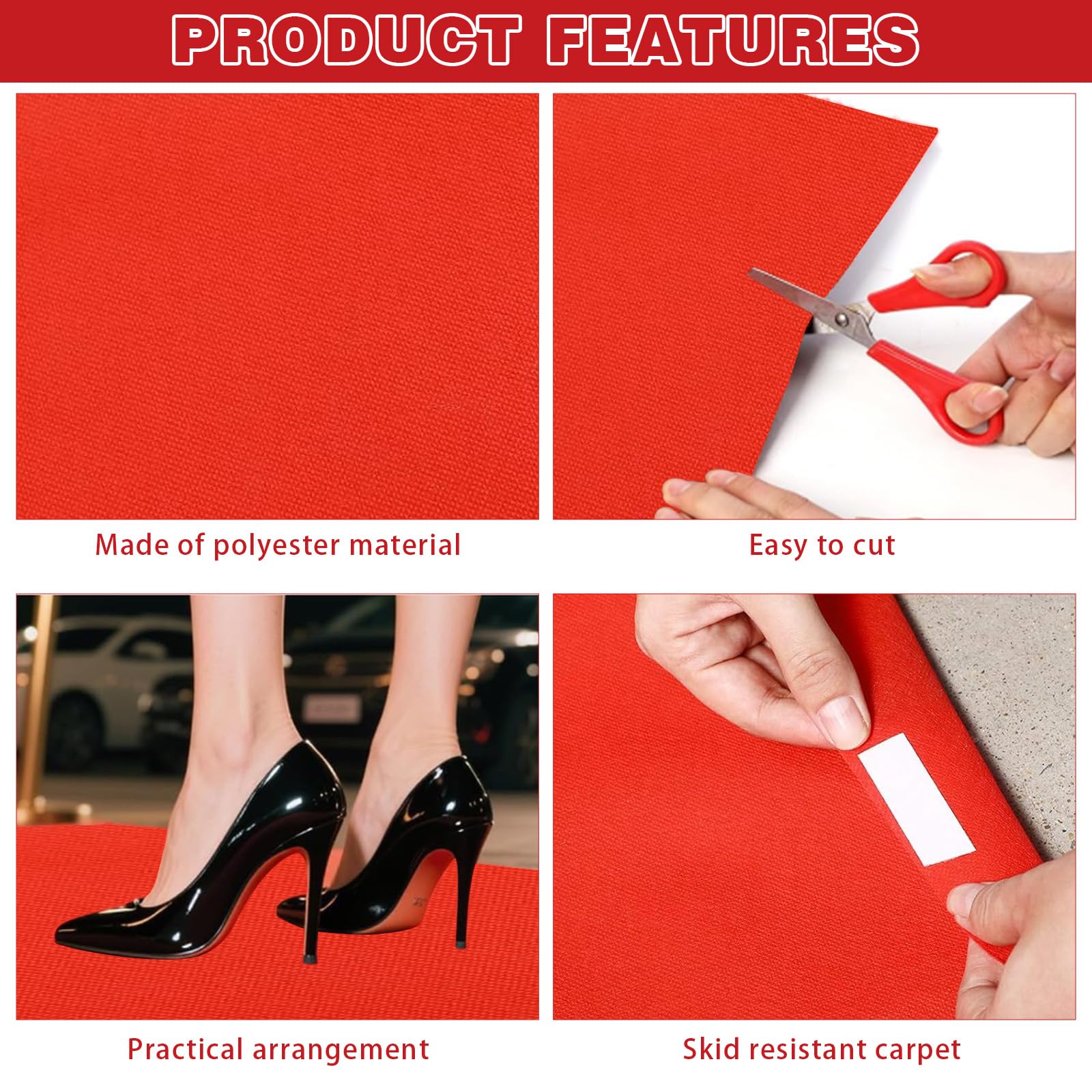 Tappeto passatoia rosso, 1 x 5 m, tappeto per feste, eventi, tappeto rosso antiscivolo, per matrimonio, Natale, Ringraziamento, accessorio per esterni, matrimoni, feste, corridoio