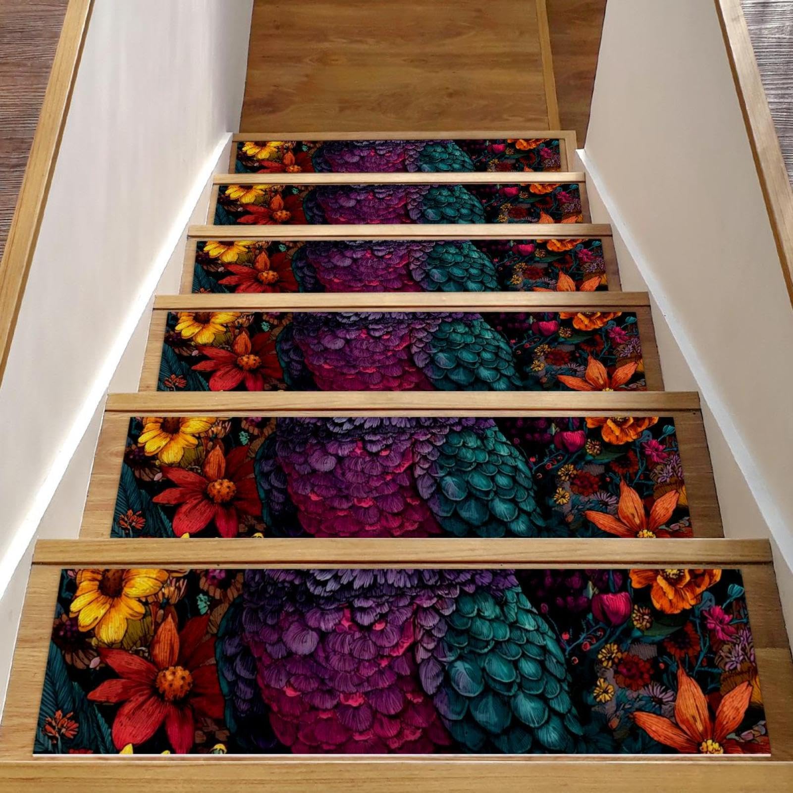 Lot de 15 tapis d'escalier antidérapants hibou, fleurs et oiseaux pour la sécurité de la maison