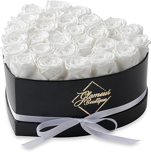 GLAMOUR BOUTIQUE Caja de 27 piezas Forever Flowers en forma de corazón, rosas preservadas, rosas inmortales que duran un año, rosas eternas