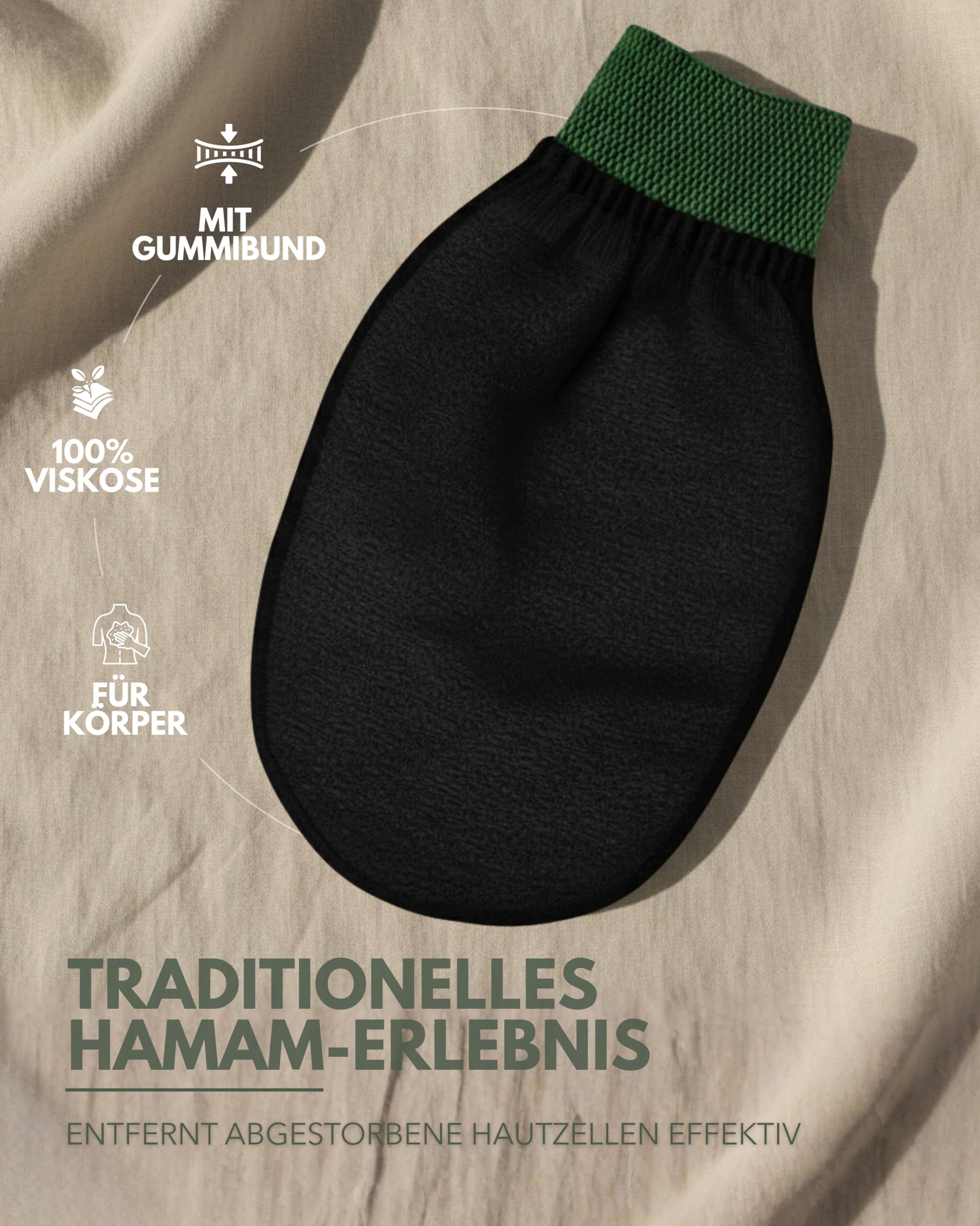 Hamam Peelinghandschuh I Wiederverwendbarer Duschhandschuh aus 100% Viskose I Effektives Peeling mit reichhaltigem Schaum für den Körper I Fördert die Durchblutung (Schwarz)