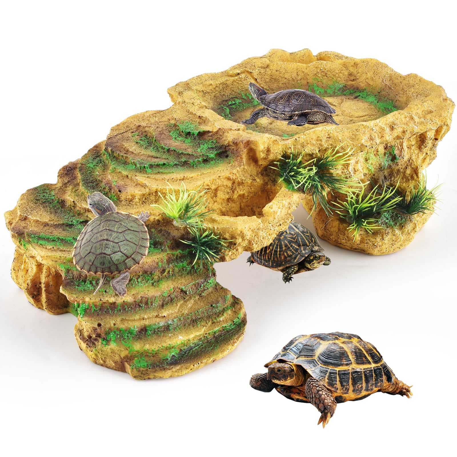 MeiMeiDa Turtles Basking Platform Tortoise Resin Dock Reptile Habitat Climbing Ornament Floating Ledge Aquarium Decoration for Small Lizards, Frogs, Snakes,Chameleonï¼ˆLargeï¼‰