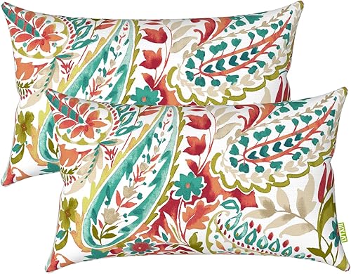 LVTXIII Almohadas lumbares para exteriores de 12 x 20 pulgadas, paquete de 2 almohadas lumbares repelentes al agua con rellenos, cojines lumbares