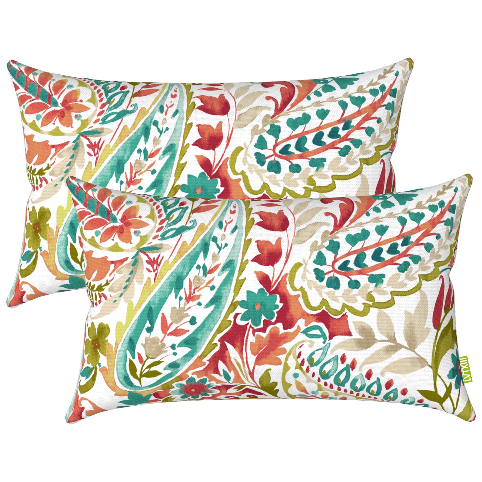 LVTXIII 12×20 Inch Outdoor Lumbar Pillows, Pack of 2 Water Repellent Lumbar Pillow with Inserts, Fluffy Decorative Garden Lumbar Cushions for Home