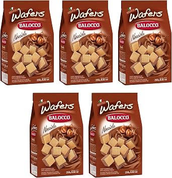 Balocco Wafer Nocciola 250g Italian Shortbread Biscuits | Cocoa & Cream Biscuit for Breakfast | Chocolate Swirl Cookies | Suitable for Vegetarians, Palm Oil Free Snack WAFERS NOCCIOLA 250G, 5 Pack