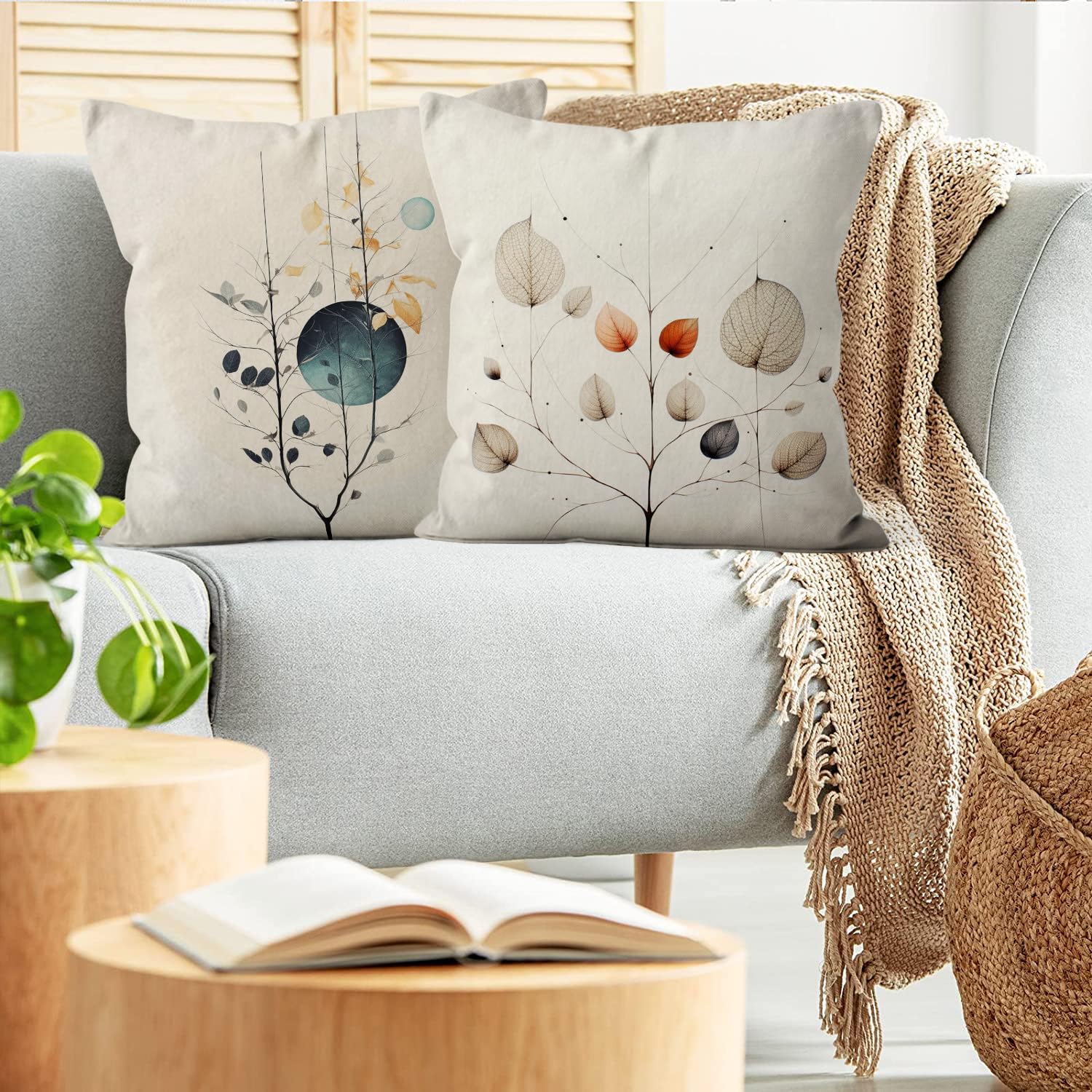ASDCXZ Vintage Pillow Cover Set, 40x40 cm, Modern Retro Brown Beige Leaves Deco Washable Polyester Flax Textile Outdoor Pillow Cover - Image 3