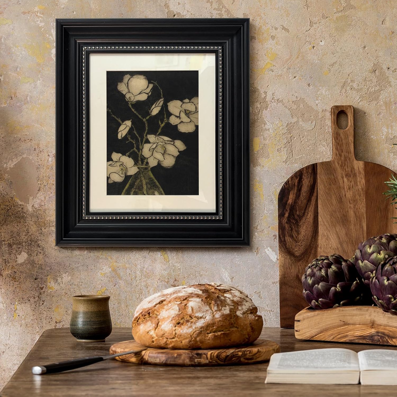 razliubit Black Framed Flower Wall Art, Vintage Replaceable Painting Wall Decor Ready to Hang, Aesthetic Artwork Room Decor, 11.5x13.5 Inch Framed