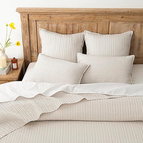 Miniatura 7 de Foindtower Juego de 2 fundas de almohada decorativas de algodón con tejido de gofre, fundas de cojín europeas para cama, sofá, dormitorio, sala de