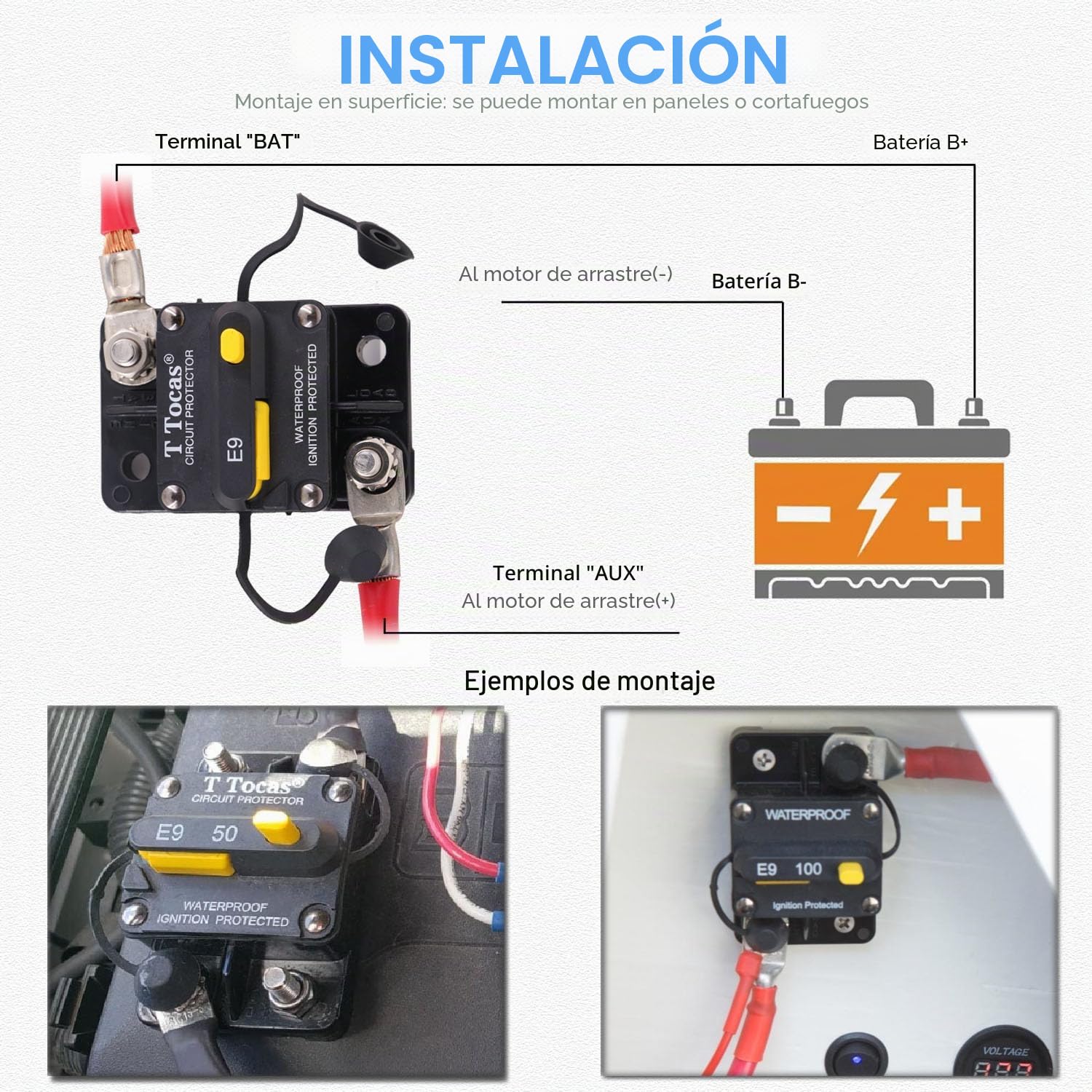 Disyuntor de alta amperios y 200 amperios con conmutablecimiento manual, 12V - 48V CC, disyuntores impermeables de 200A