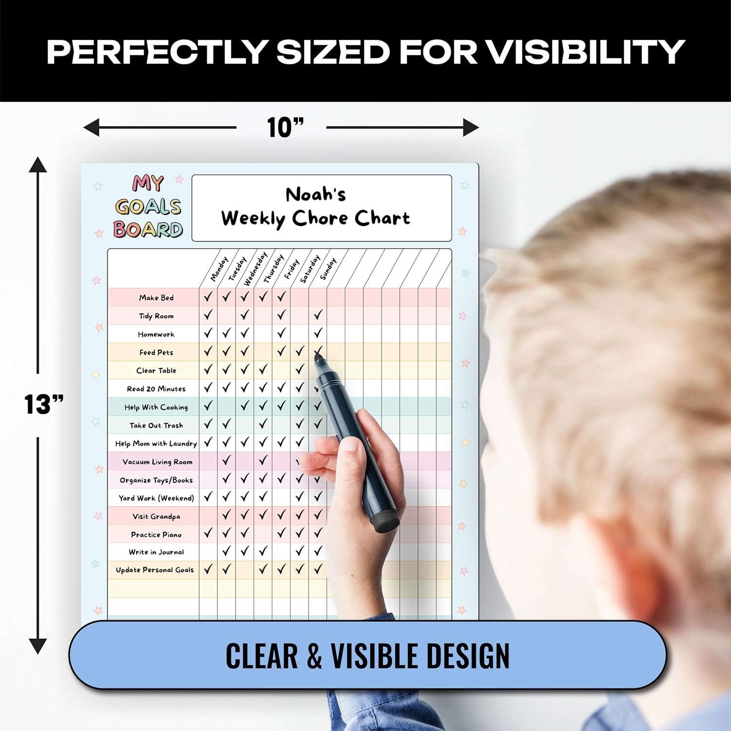 Magnetic Dry Erase Incentive Chart Board | Reward and Task Tracker for Kids and Adults | Behavior and Goal Organizer for Home, Classroom, and Teachers - 10" x 13" with Markers