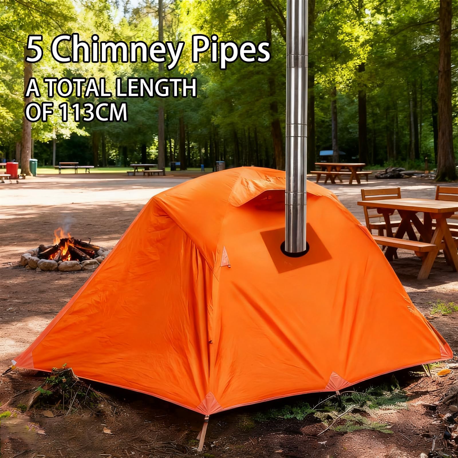 Réchaud de camping portable – Réchaud à bois avec tuyaux de cheminée et grand foyer pour la cuisine en plein air, barbecue, randonnée, pêche, chasse et chauffage