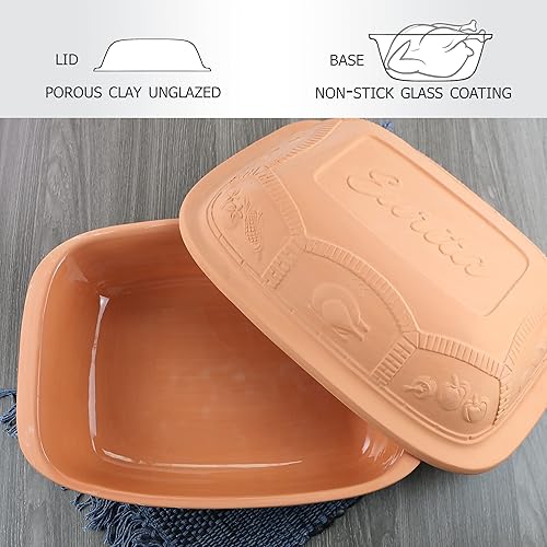 Miniatura 2 de Eurita - Tostador de arcilla, horno holandés antiadherente, cocina saludable en olla de arcilla, con guía de recetas gratuita, 6.25 cuartos de galón