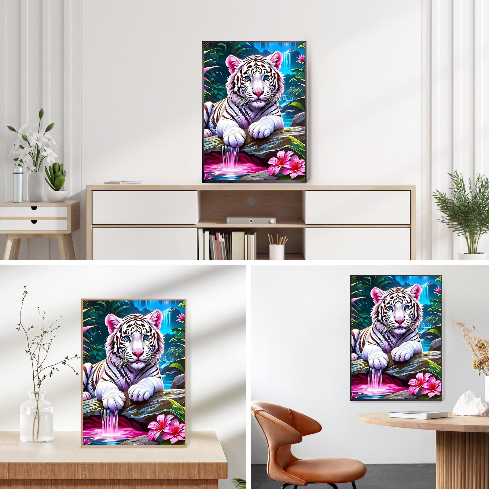 Kit Diamond Painting Tigre Blanc 5D - 30x40 Cm, Diamants Ronds, Toile HD, Pour Adultes Débutants, Décoration