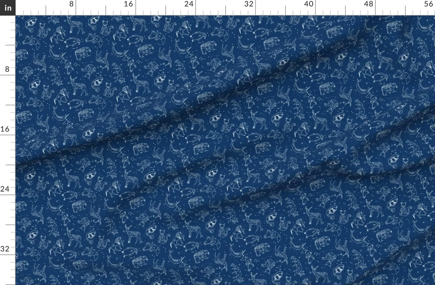 Spoonflower Fabric - Constellations Geometric Animals Stars Night Sky Navy Blue Kids Room Printed on Denim Fabric by The Yard - Bottomweight Apparel Home Decor Upholstery