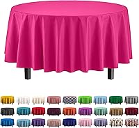 Vista 21 de Exquisito mantel redondo de plástico Party Solids amarillo, 84 pulgadas, paquete de 4