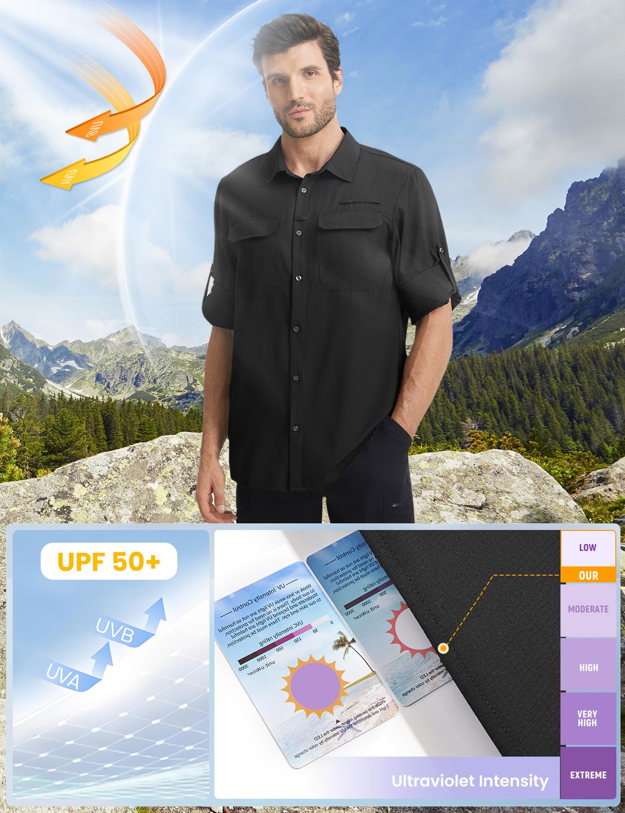 baleaf Langarmshirt Herren Funktionshemd UV-Schutz Langarm Hemd Jagdkleidung Atmungsaktiv UV Shirt Angelshirt Freizeithemd