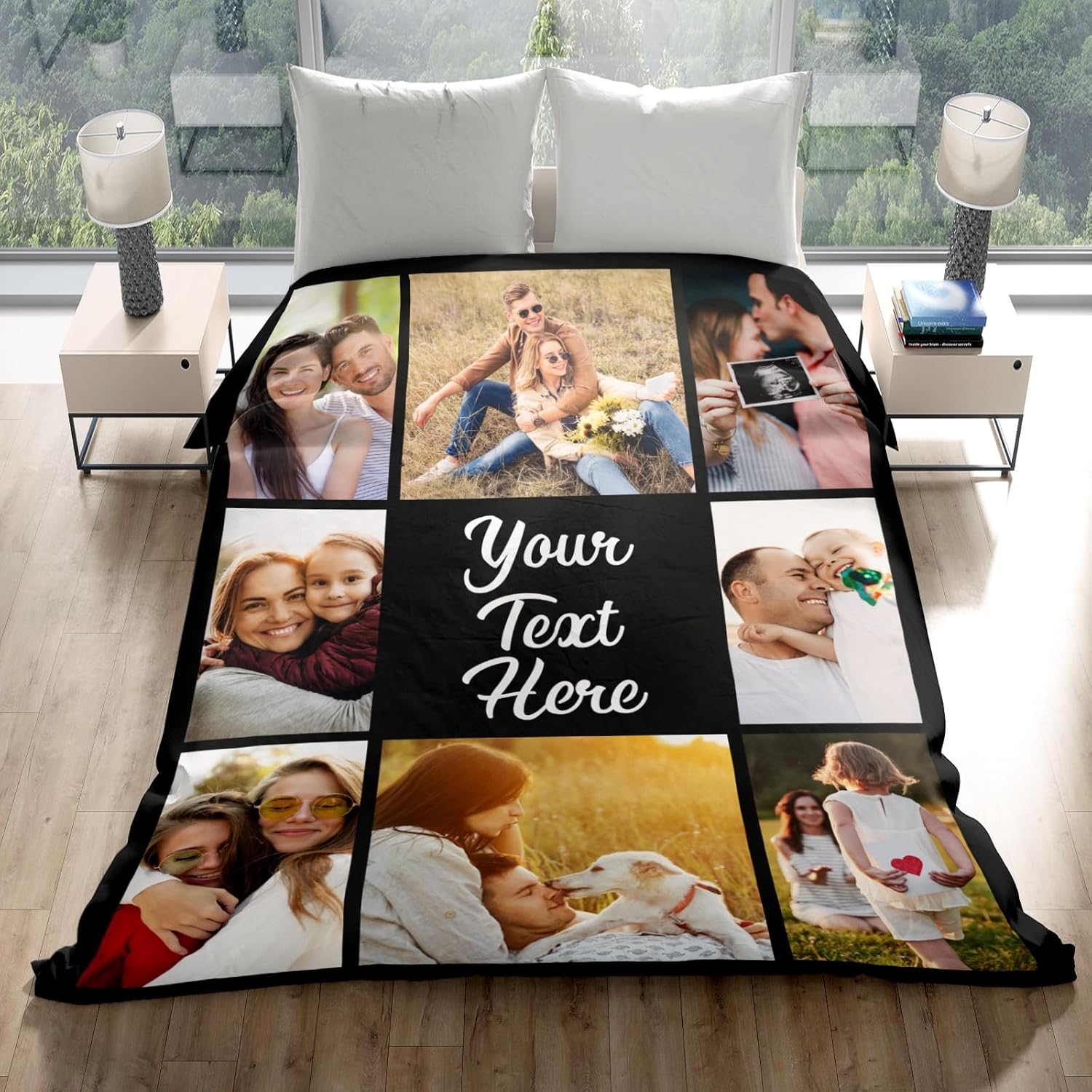 Gudina Custom Blanket with Photos Text Personalized Blanket Thows with Picture Customizable Blanket Photo Blankets Customize for Mom Dad Couple Girlfriend Boyfriend Wife Husband - Image 2
