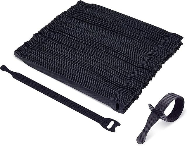 100Pk Reusable Cable Ties Cable Straps, Trilancer 8''x0.5'' Thin Wire Cord Organization Ties with Hook and Loop for Home, Office and Data Centers(Black)