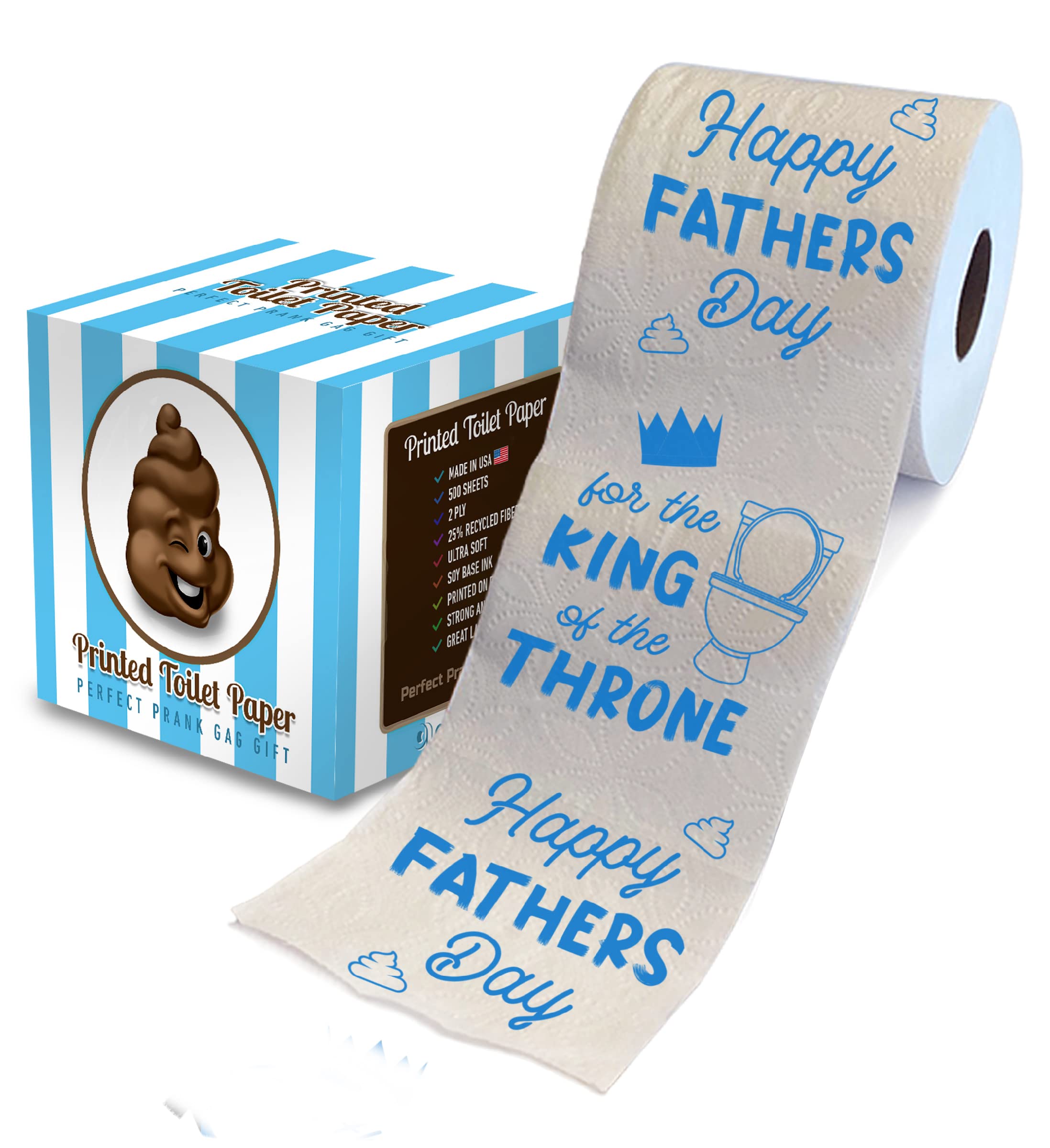 Printed TP Happy Fathers Day For the King of the Throne Printed Toilet Paper Roll – Funny Novelty Gag Gift Prank, Cute Gifts for Dad, Husband,