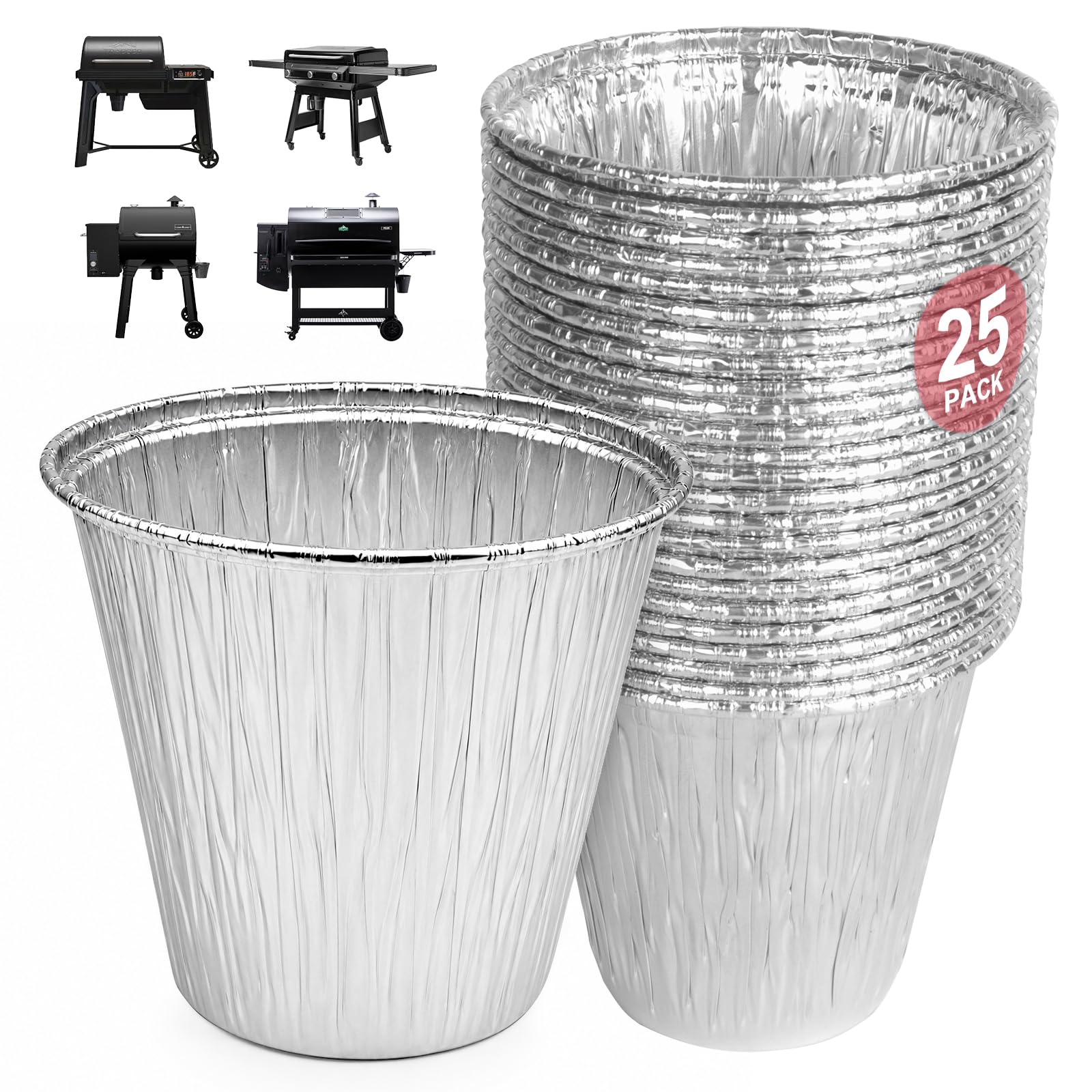BAC608 Grease Bucket Liners for Traeger Grills Grease & Ash Keg, Drip Tray Liners for Timberline/ Timberline XL, Ironwood, Woodridge Pellet, Flatrock and Pit Boss Most of 6.3'' x 6'' Grills, 25 Packs โ image 1