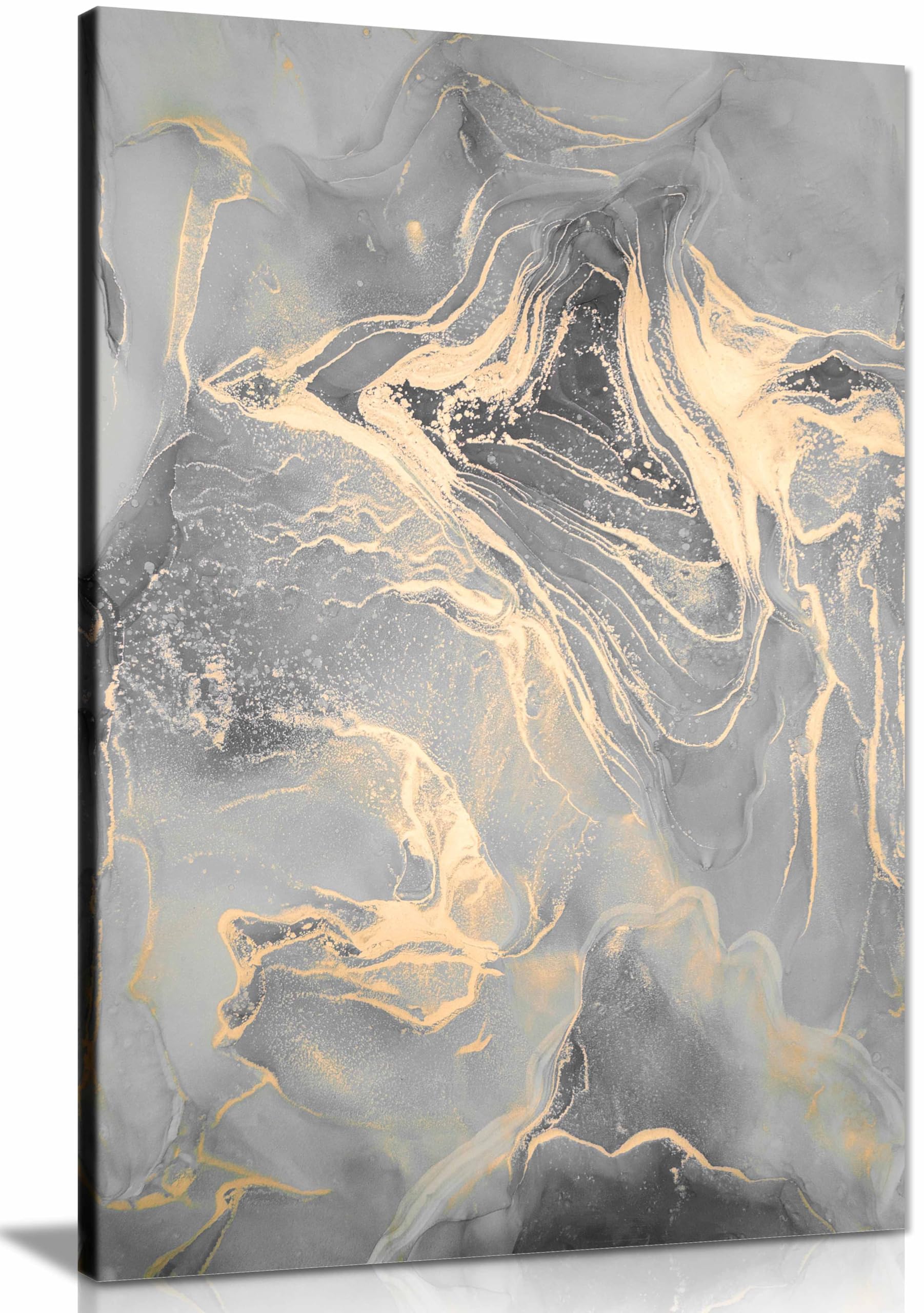 Grey & Gold Marble Framed Canvas Print, Pictures for Home Walls, Bedroom, Living Room & Bathroom Decor 61x41cm (24x16in)