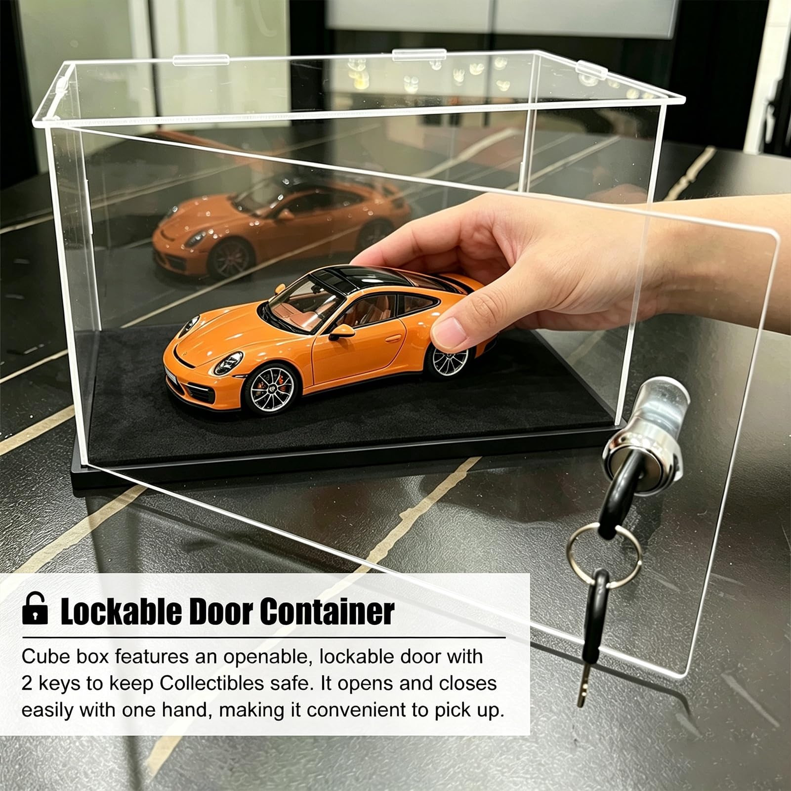 Teca Plexiglass Vetrina in Acrilico per Bambole con Serratura e Base | Vetrina Espositiva Lunga, Trasparente e Antipolvere con Sportello, Personalizzabile per Organizzare(40x25xH10cm/16x10x4in)
