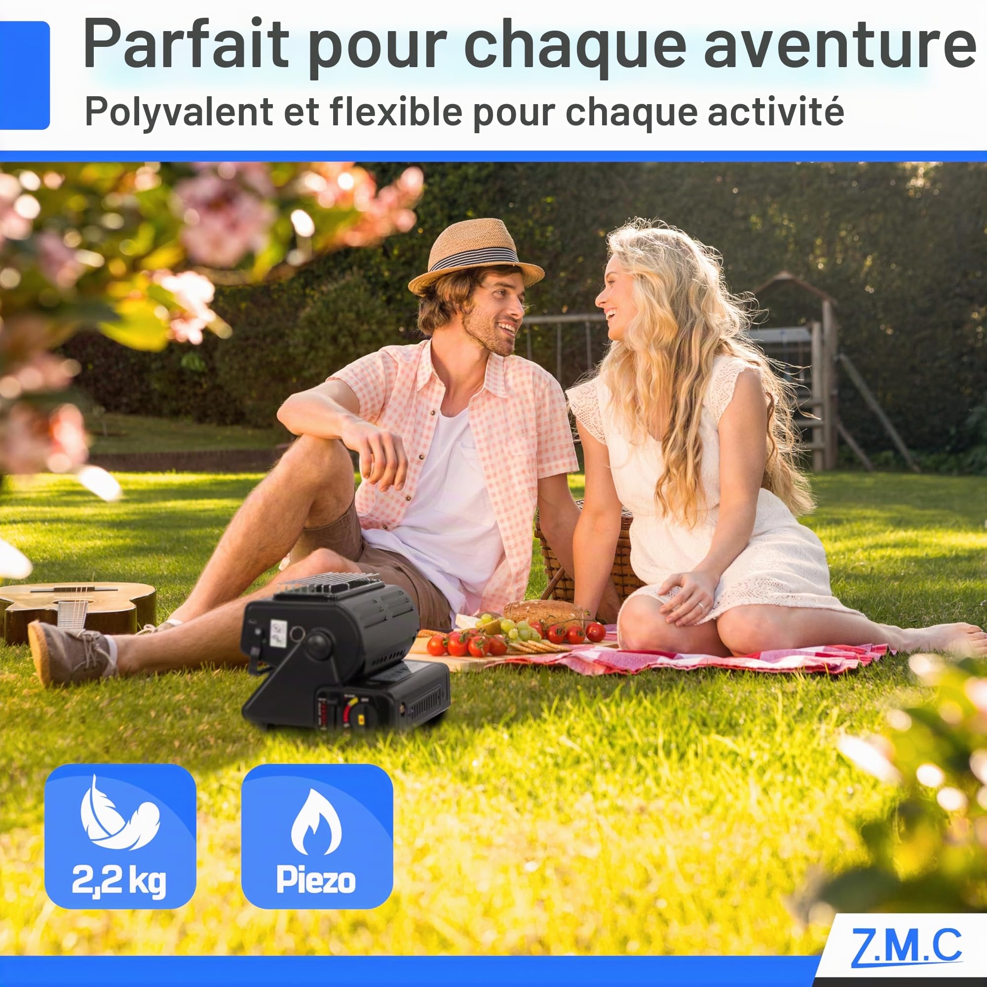 Z.M.C Chauffage à Gaz Portable 2 en 1 Avec Connexion GPL - Chauffage de Camping 1,3 kW Pour Extérieur, Mobile Avec Allumage Piézo