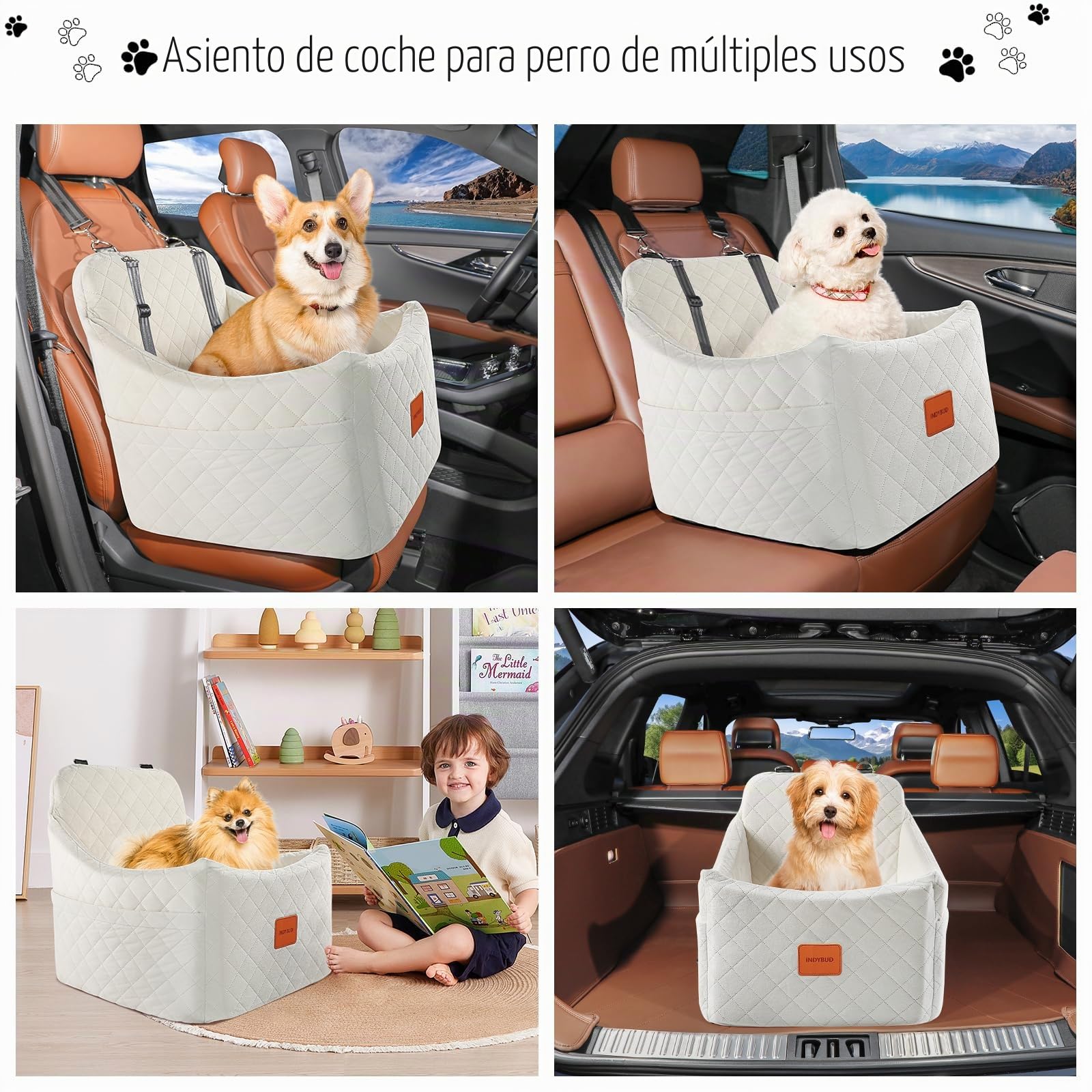 Asiento de coche para perros pequeños/medianos, durabilidad y apoyo, asiento de coche para mascotas de varias esponjas completas, vista de Google en viaje para perro de cama elevadora, lavable