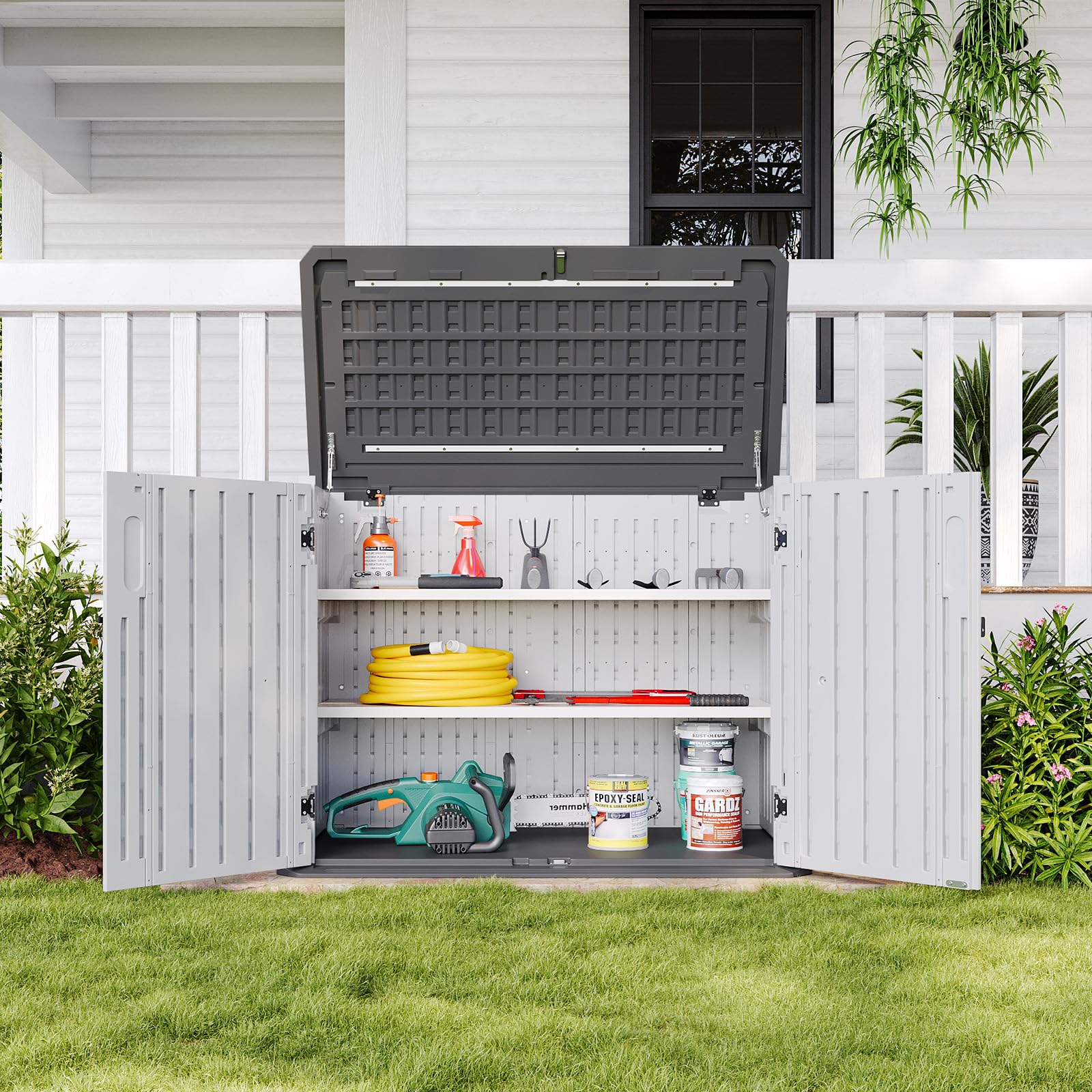 Amazon.com : Aoxun White Outdoor Storage Cabinet with 2 Shelves