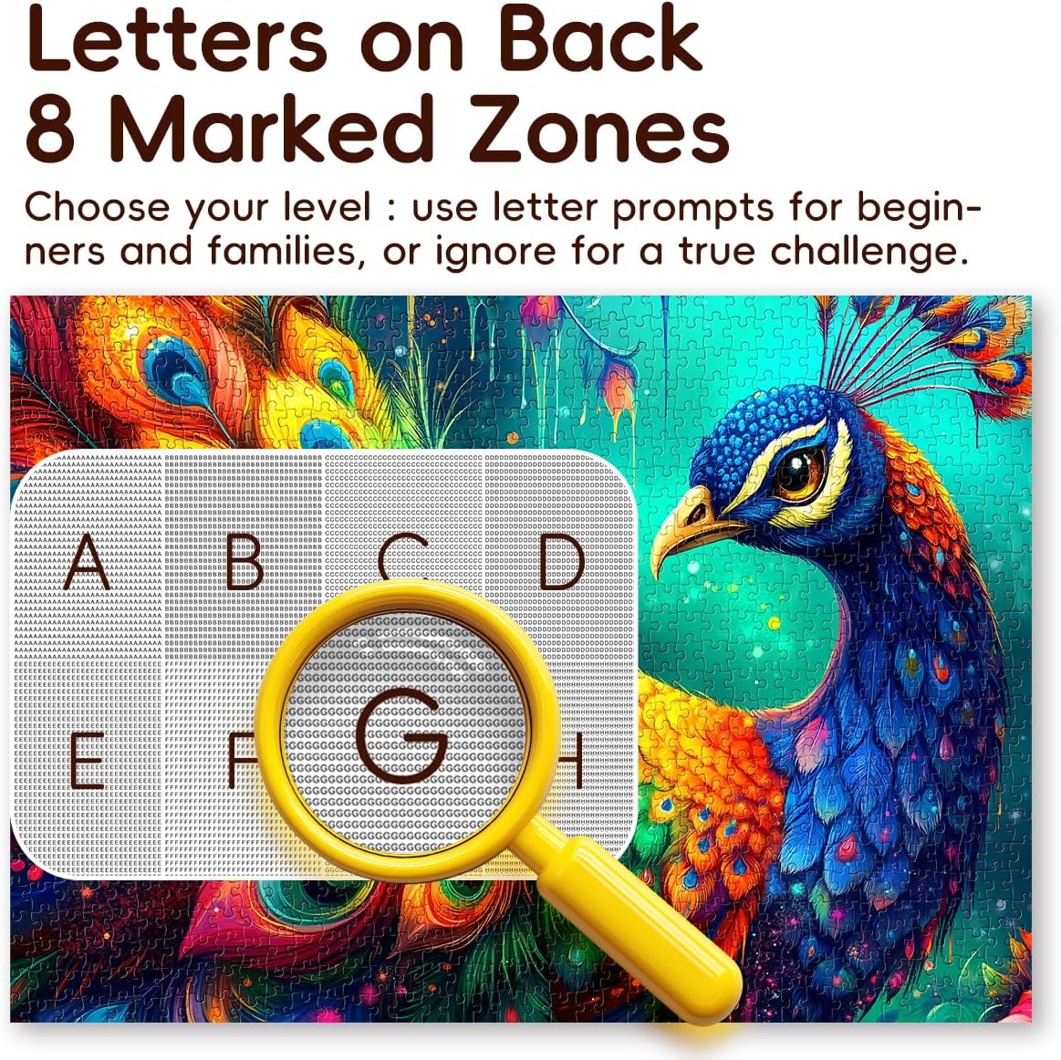ROSE RAIN Premium 1000 Pieces Jigsaw Puzzles for Adults with Letters on Back Dust-Free Thick HD Board - Colorful Fantasy Peacock Bird Animal Art Hard Fun Stress Relief Gift for Family Game Night