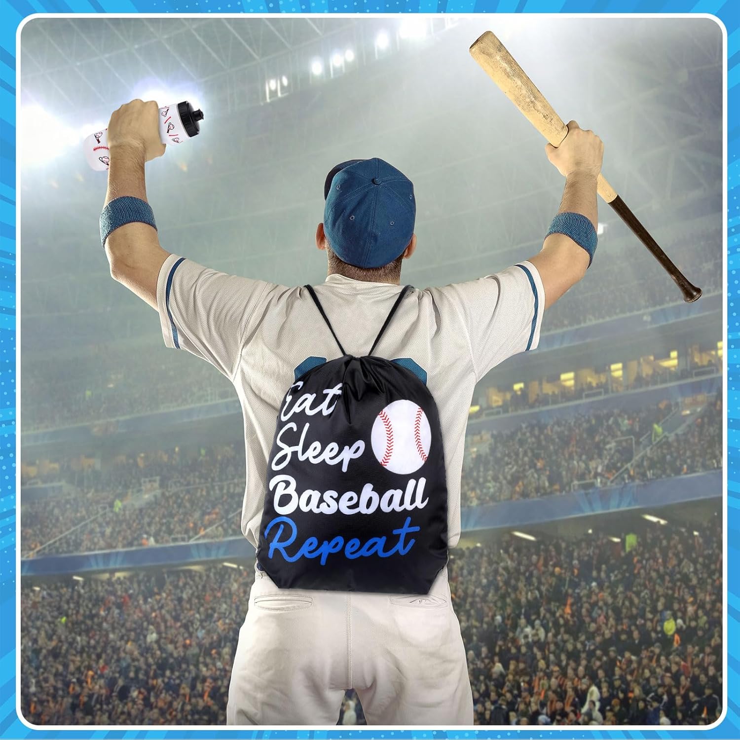 24 Pcs Baseball Party Favors Gifts, 24 oz Baseball Water Bottles Reusable Sport Squeeze Drinking Cup, Eat Sleep Drawstring Bag Sport Pack Cinch Sack for School Team Gift Event Accessories - Image 5