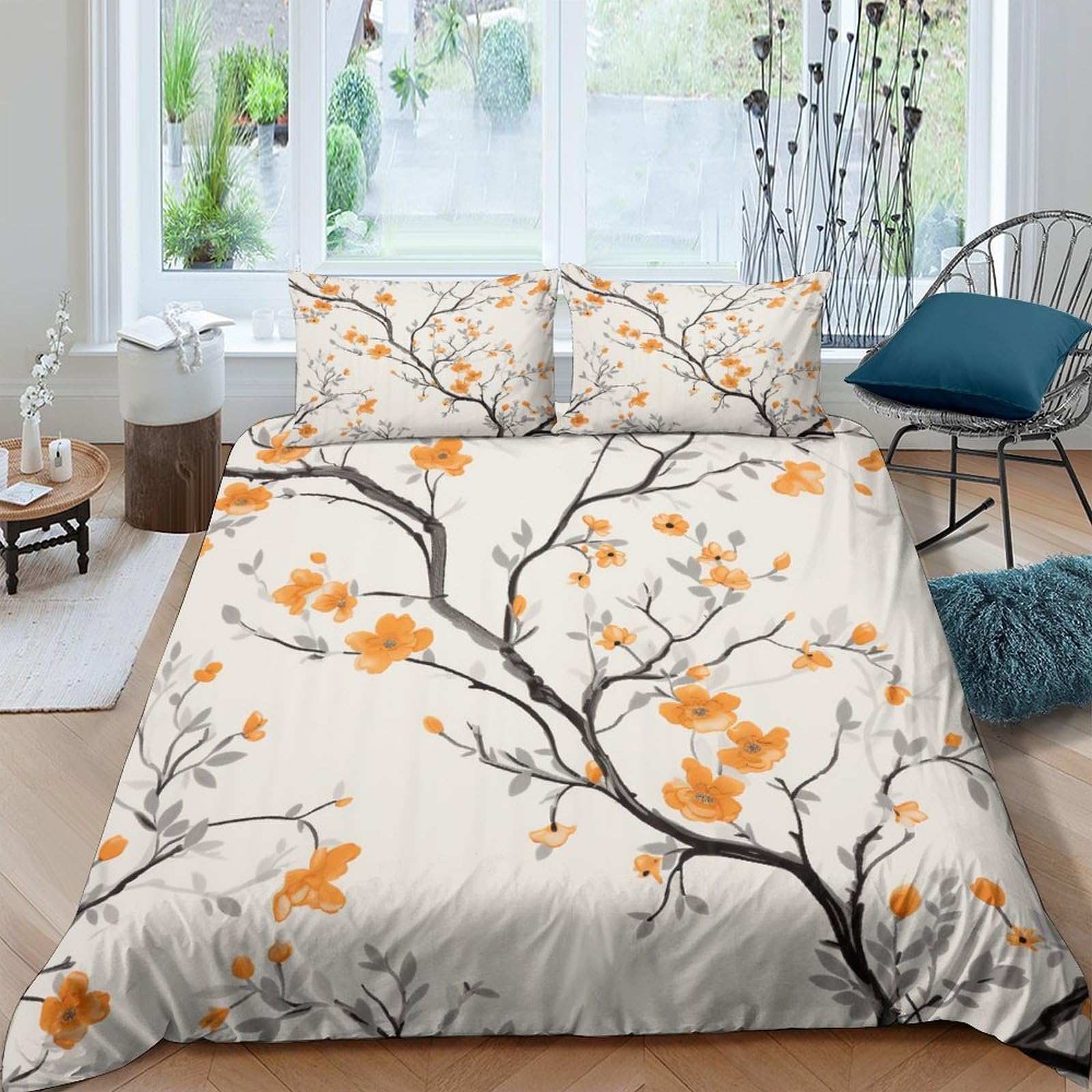 Housse de couette 3D de luxe IOFEER en polycoton gris effet branches