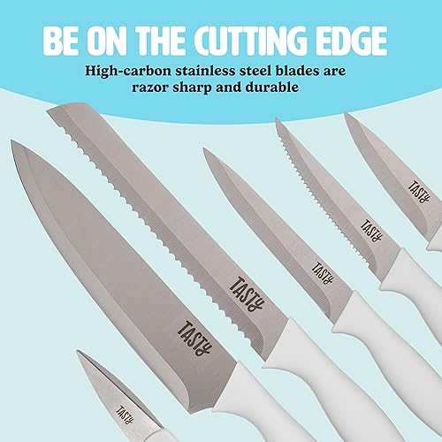 Miniatura 6 de Juego de cuchillos de cocina Tasty con bloque, juego de cubiertos incluye cuchillo de chef, para pan, multiuso, para pelar, cuchillos de carne y
