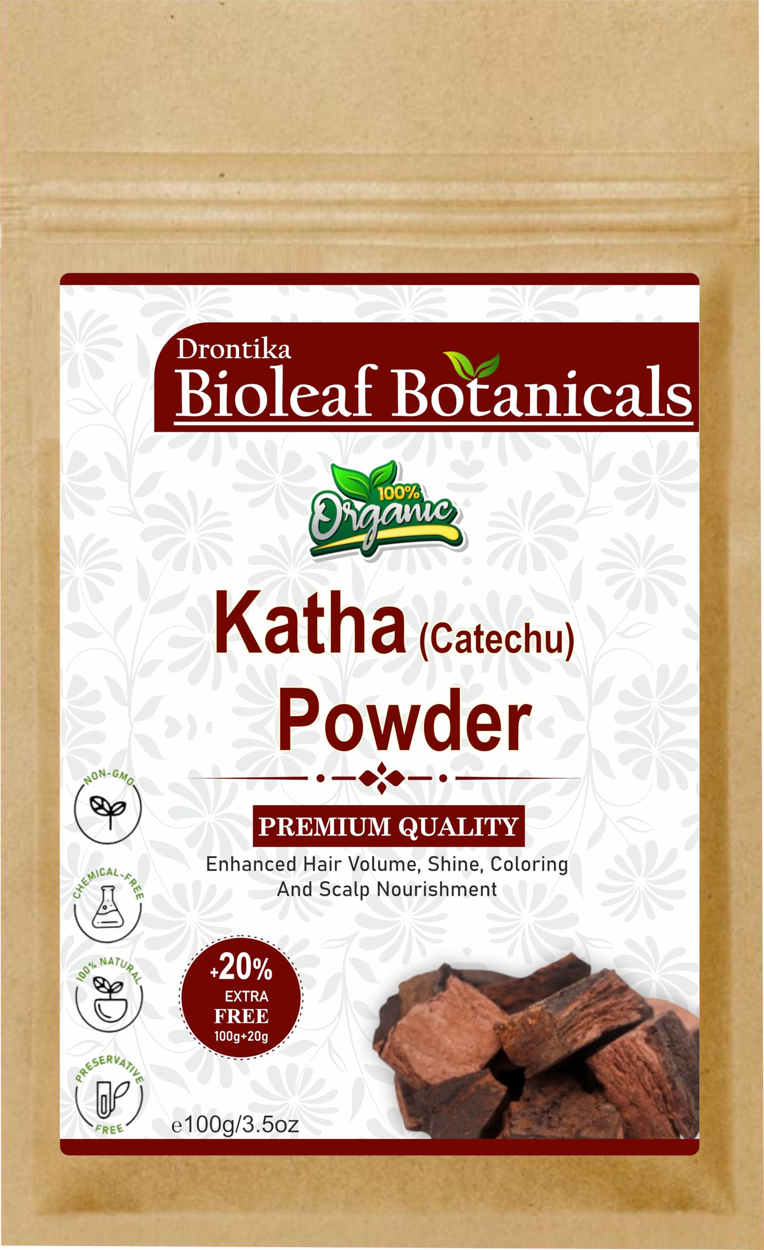Drontika Bioleaf Botanicals 100% Pure & Natural Katha Powder | Katha Powder for Hair Colour (Zipper Pouch), Fresh (100gm., KATHA(CATECHU)) (100gm.)-picture-36