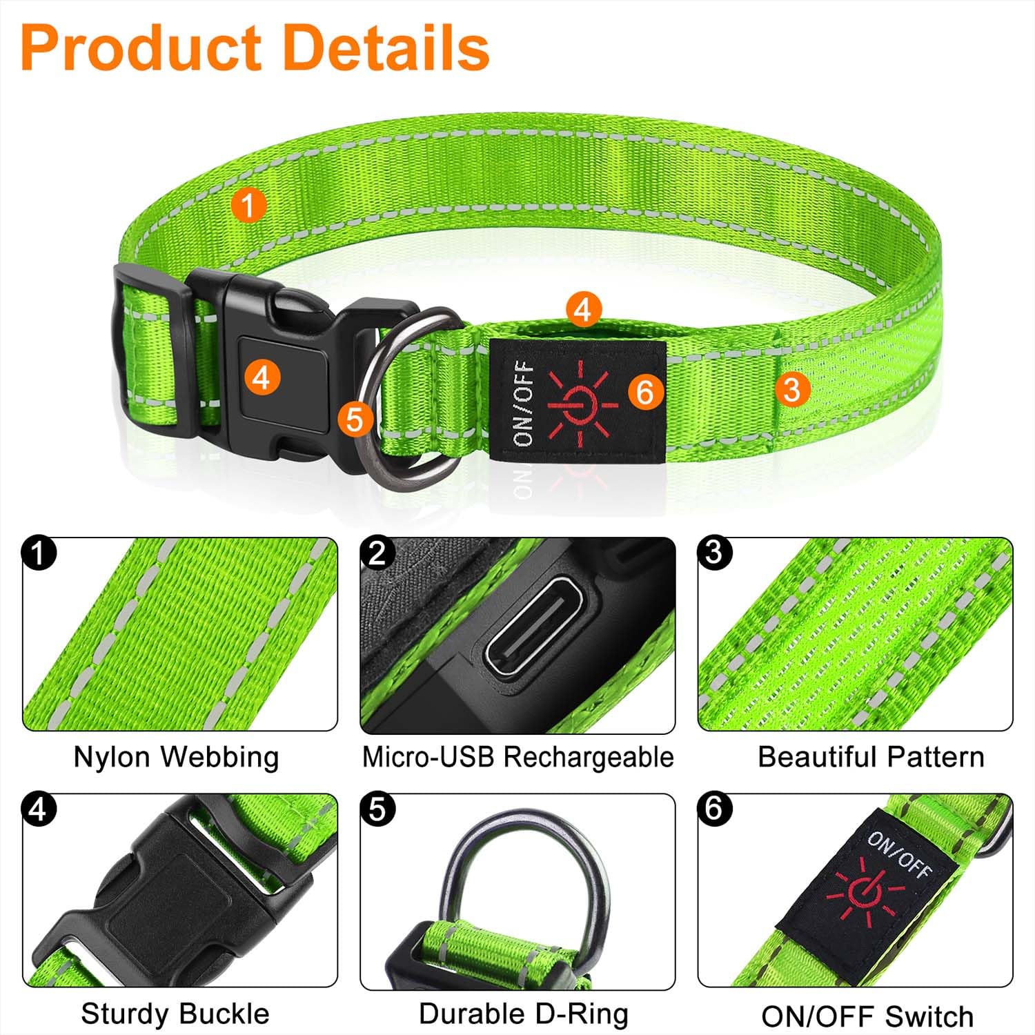 Light Up Dog Collar for the Dark LED Dog Collar USB Rechargeable & Waterproof with 3 Flashing Modes - Image 2