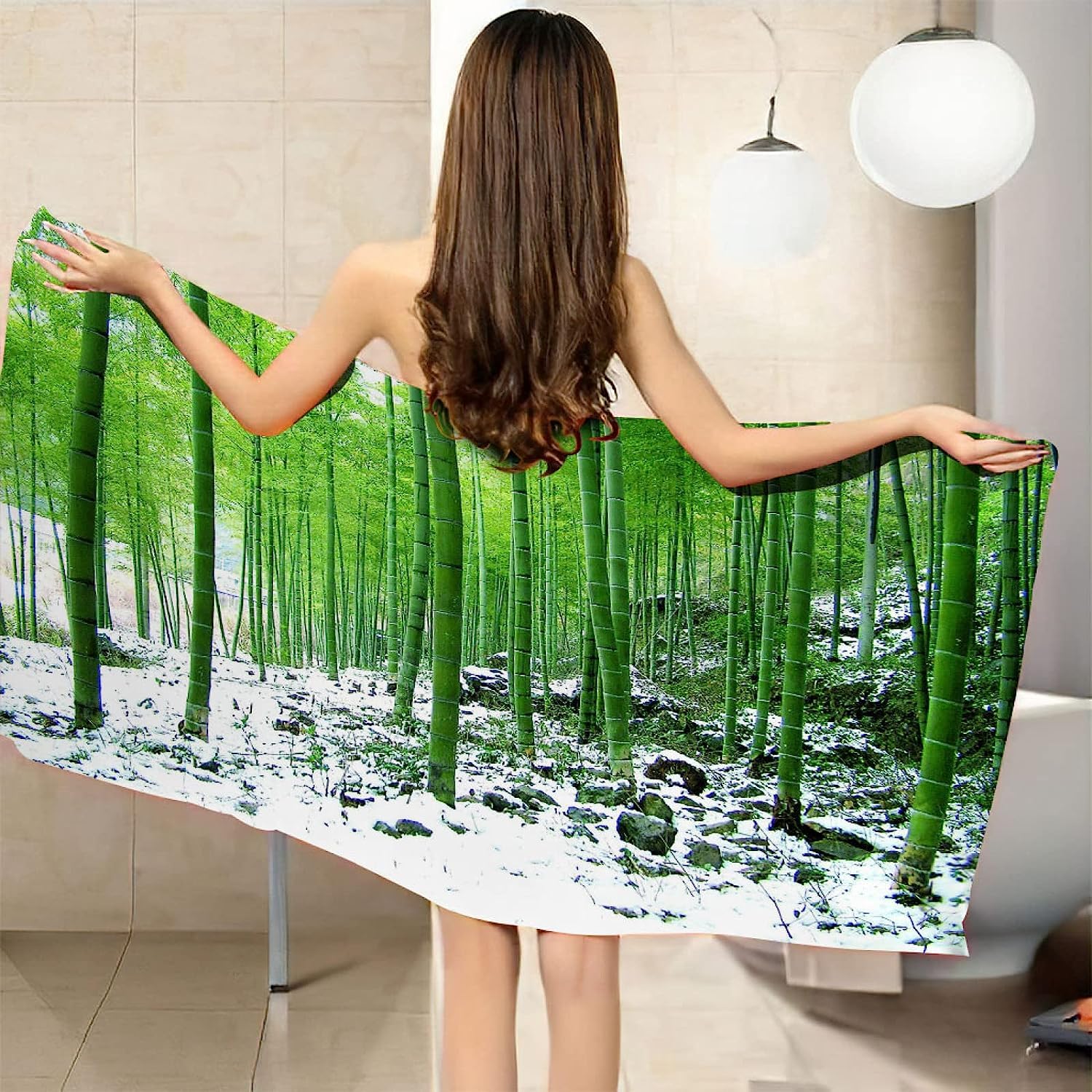 Strandtuch Chinesischer Bambus, Mikrofaser Strandtuch Verschneite Landschaft Handtuch Extra Groß 200x200 cm Badetuch Strandhandtuch Schnell Trocknendes Saunatuch, reisehandtuch, Badehandtuch A317