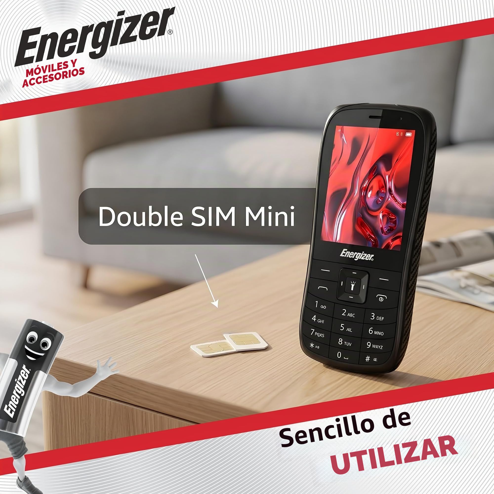 Energizer – Teléfono móvil con Teclado físico E29-2G – gsm – Dual SIM (Mini SIM) – Negro – Desbloqueado – Teléfono Senior Resistente Barato