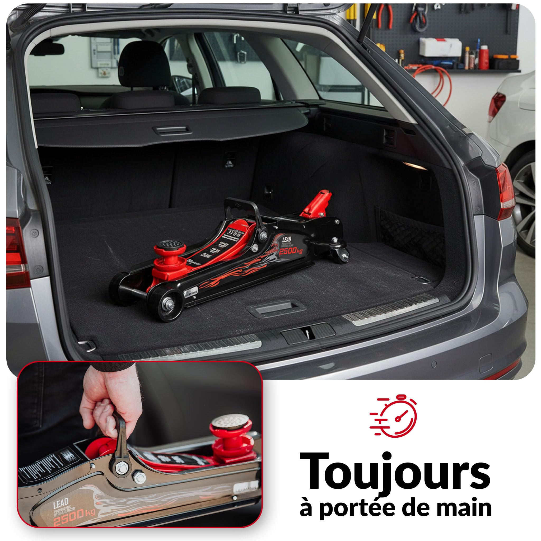 LEHMANN Cric Hydraulique 2,5 T Lead, Hauteur de Levage 85-360 mm, Roues à 360°, 2 Patins en Caoutchouc, Cric pour Voiture surbaissées, idéal pour Entretien, Réparation, Pneus