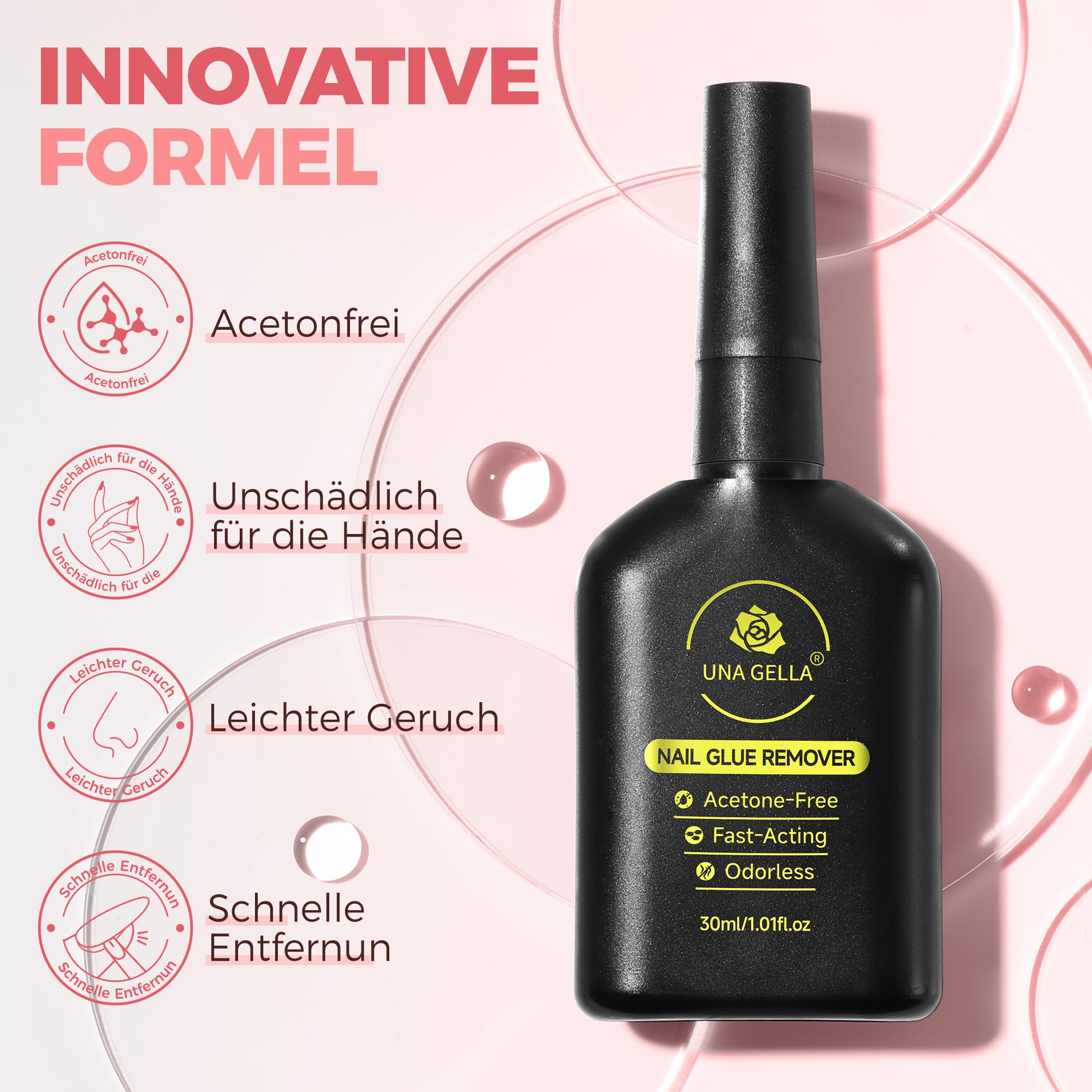 UNA GELLA Rimozione di colla per unghie Press On Nails, 30 ml, con leva integrata senza acetone, Soak Off per Nail Tip, colla fai da te (non per smalto gel UV)
