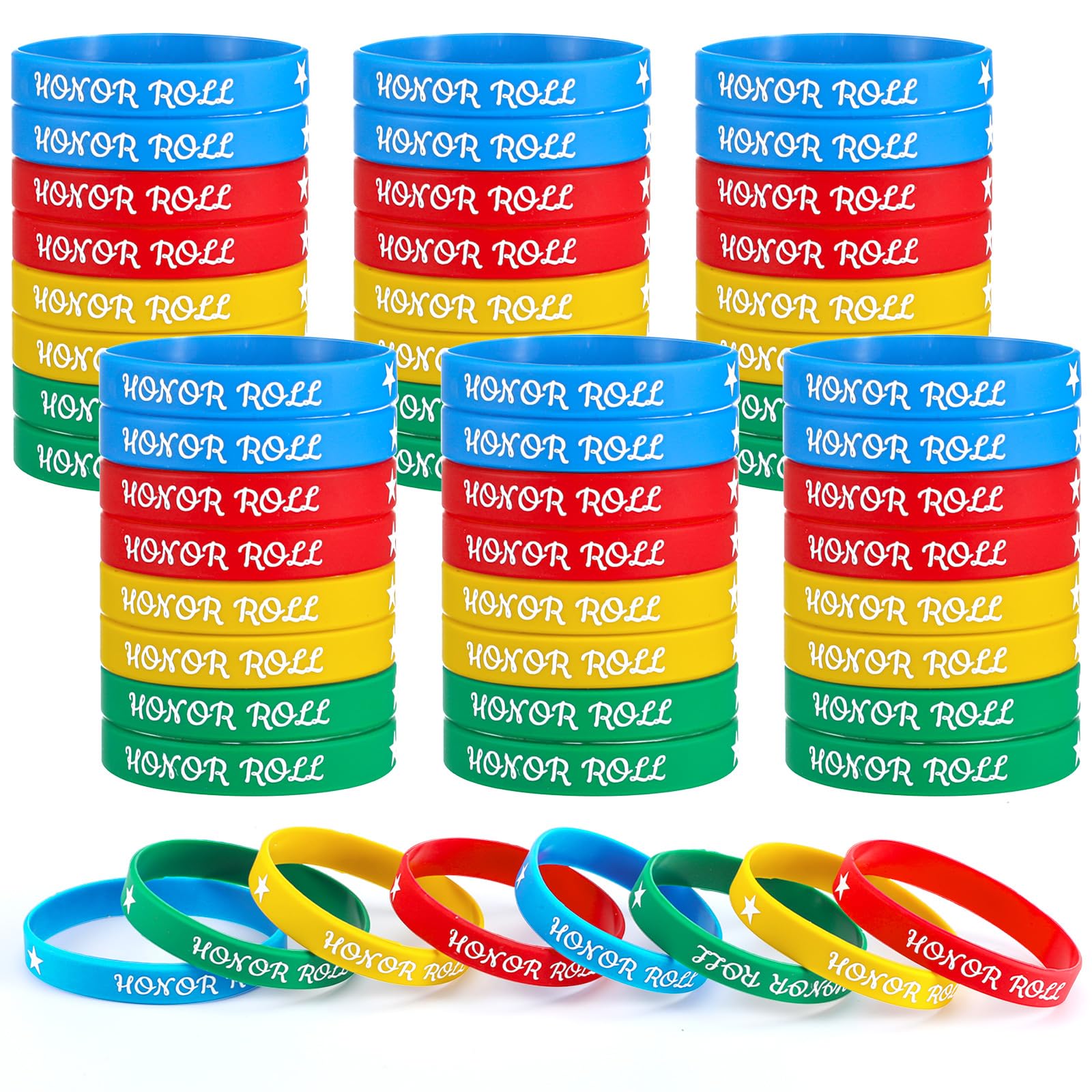 100 Pcs Honor Roll Wristbands Bulk Multicolor Silicone Bracelets