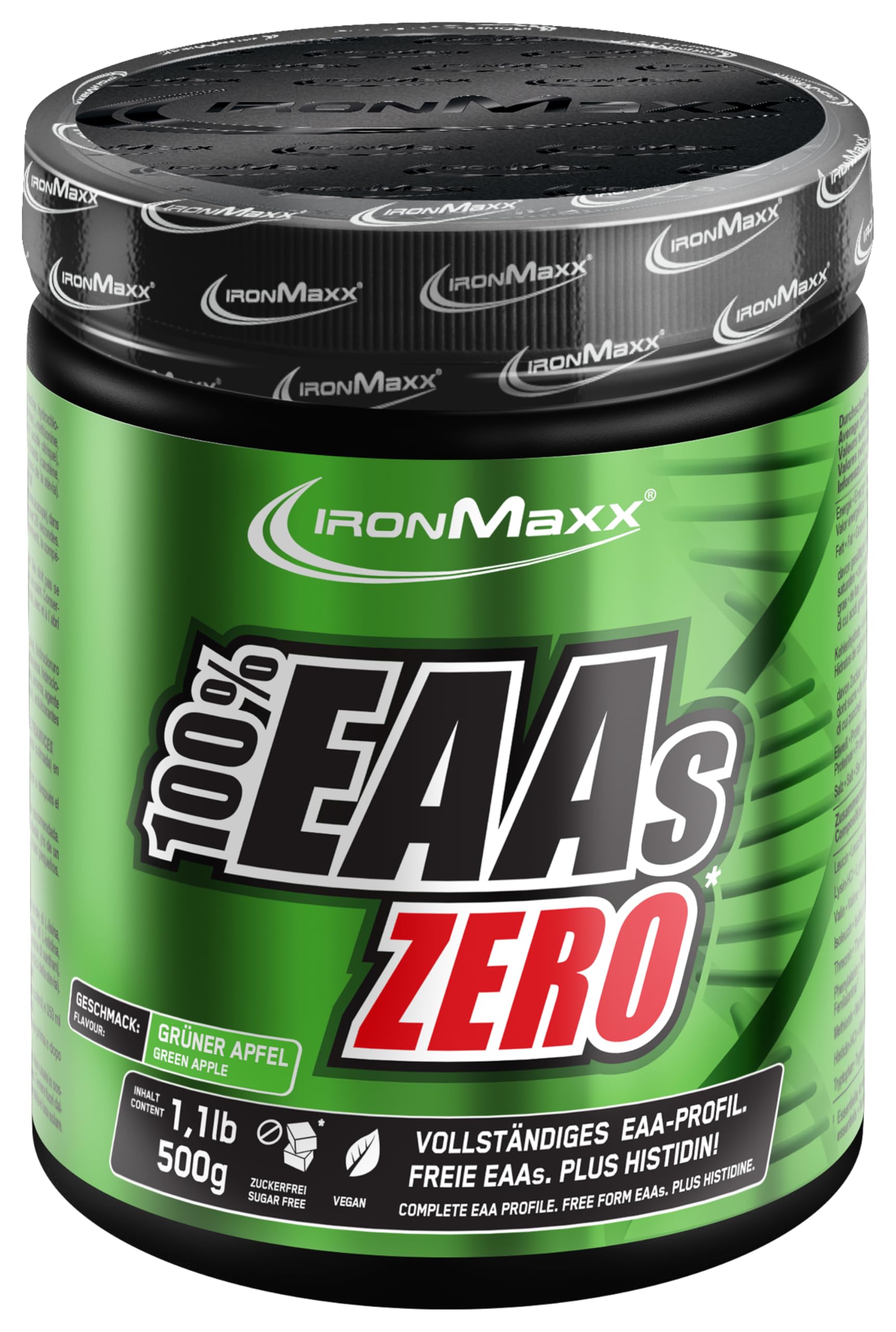 IronMaxx 100% EAAs Apple 500g - EAAs Pulver hochdosiert, Vegan und zuckerfrei, 8 essentielle Aminosäuren zur Ergänzung deiner Sporternährung