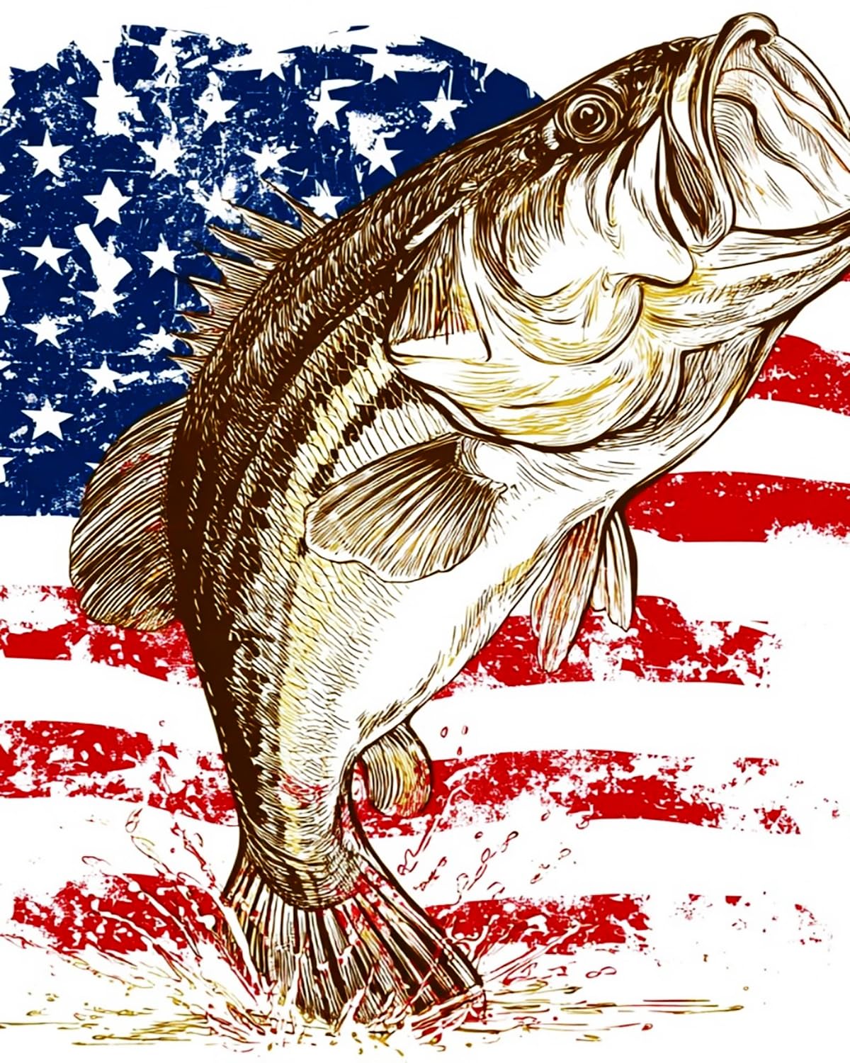 Liubaishi Multicolour Paint By Numbers For Adults, American Flag Bass Fish, 40X50 Cm Acrylic Canvas Painting Kit With Brushes And Paints