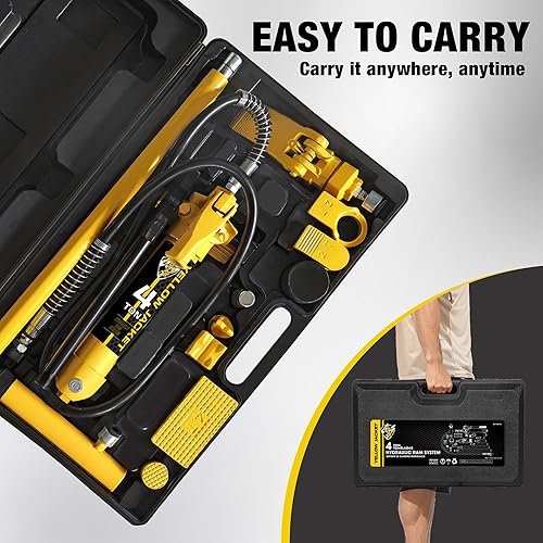 Miniatura 4 de Porta Power Kit de 4 toneladas hidráulico Auto Body Jack Ram Herramientas de reparación de marco portátil Kits de gato de coche Juego de taller con