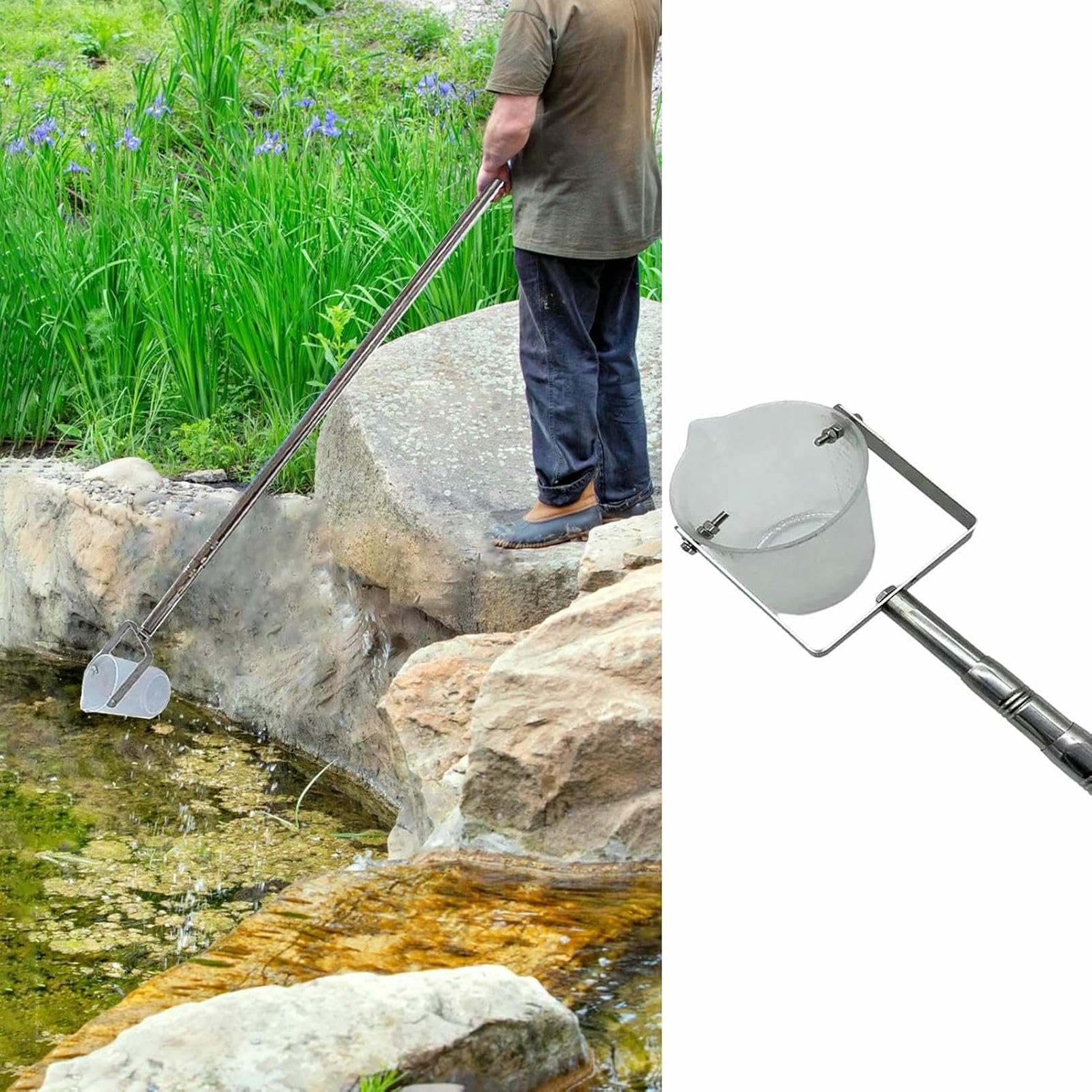 Kit campionatore d'acqua da 1000 ml con asta extra lunga in acciaio inossidabile per campionamento profondo per fiumi, laghi e piscine, ideale per test e raccolta di qualità dell'acqua