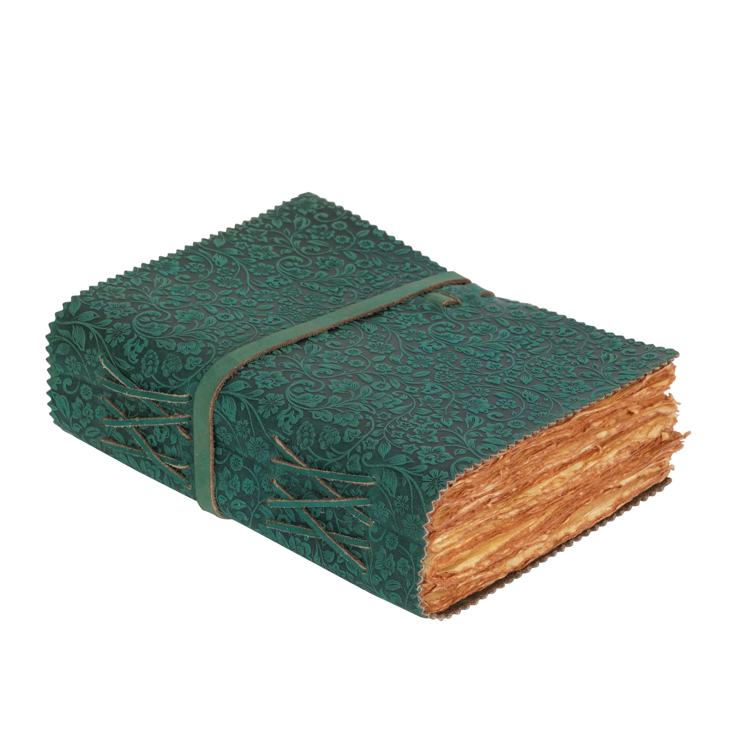 Tagebuch aus Leder, mit Blumenmuster, 20,3 x 15,2 cm, Türkis